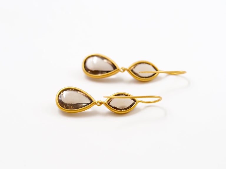Scrives Smoky Quartz Cabochon Drop 22 Karat Gold Earrings For Sale at ...