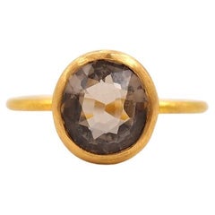 Scrives Smoky Quartz Faceted Off-round 22 Karat Gold Handmade Cluster Ring