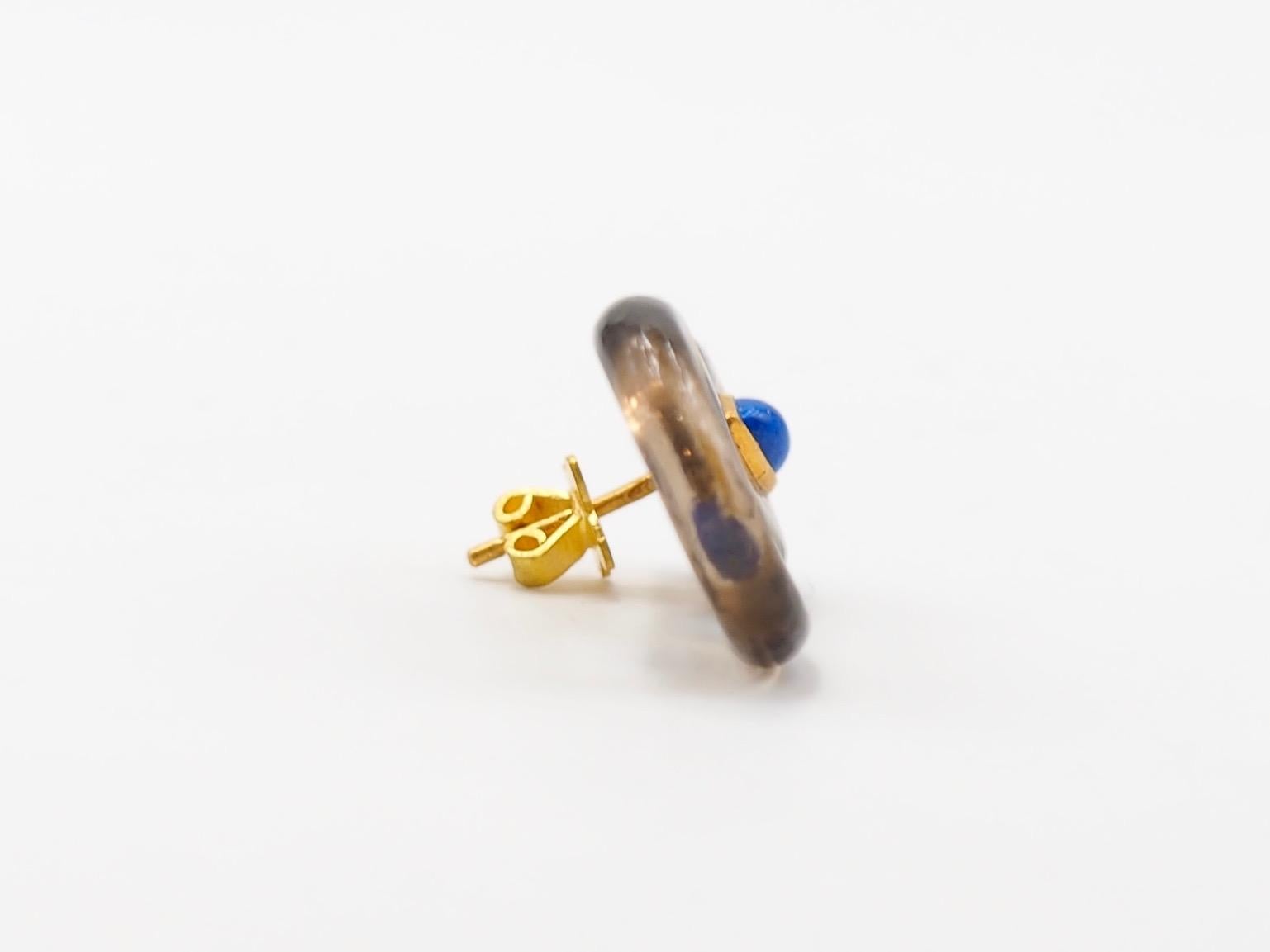 Scrives Smoky Quartz Lapis Lazuli 22 Karat Gold Earrings In New Condition In Paris, Paris