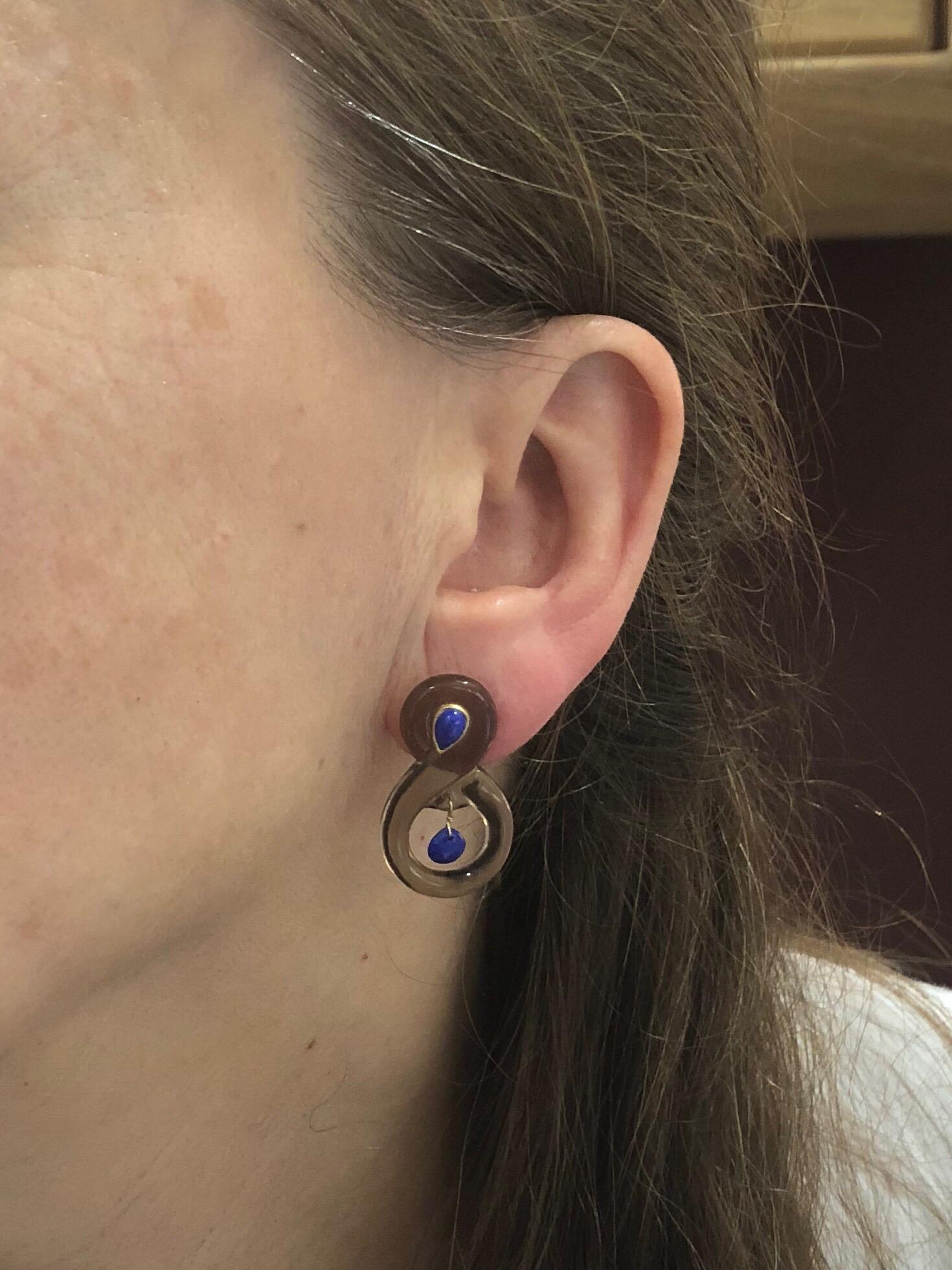 Women's Scrives Smoky Quartz Lapis Lazuli 22 Karat Gold Earrings
