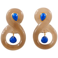 Scrives Smoky Quartz Lapis Lazuli 22 Karat Gold Earrings