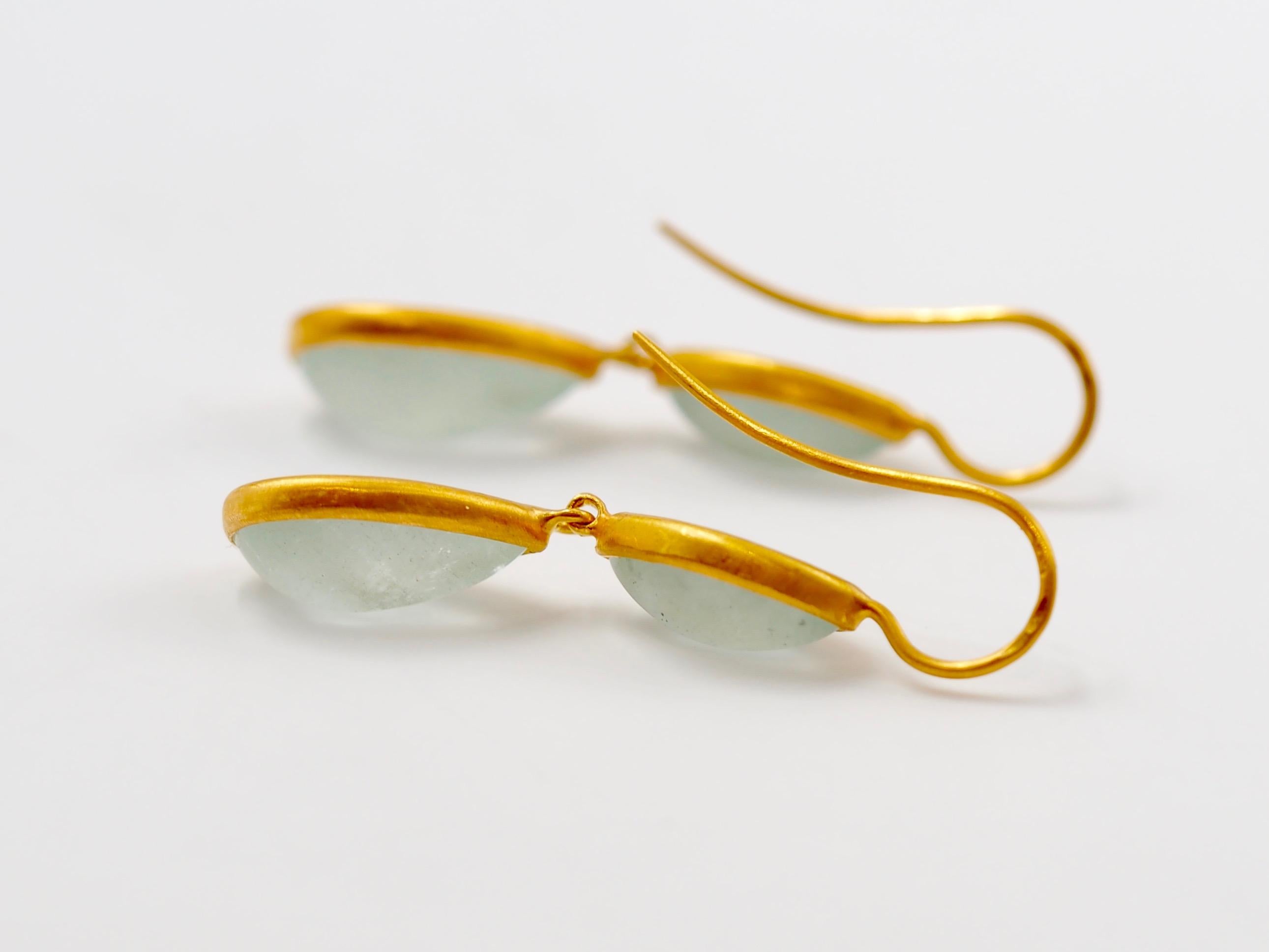 Women's Scrives Translucent Aquamarine Cabochon Drop 22 Karat Gold Earrings