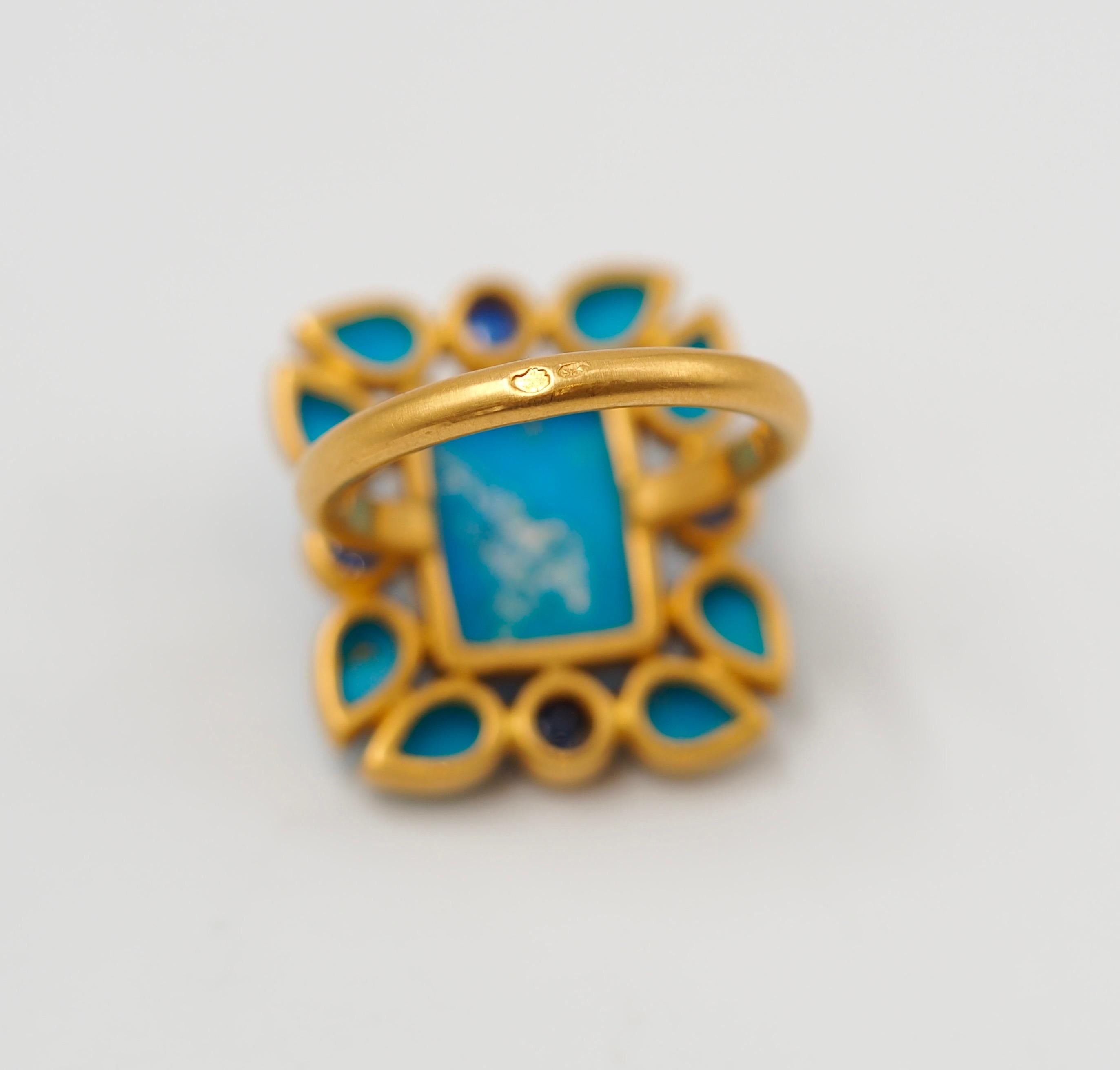 Scrives Turquoises Blue Sapphires 22 Karat Gold Ring 1