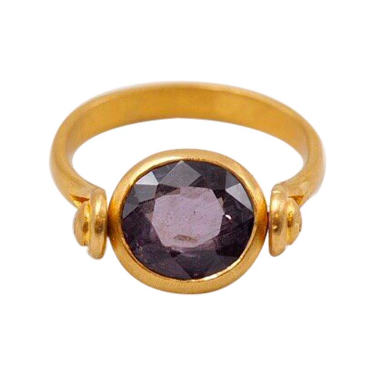 Scrives Violet Spinel Burma 22 Karat Gold Turning Antique Swivel Handmade Ring