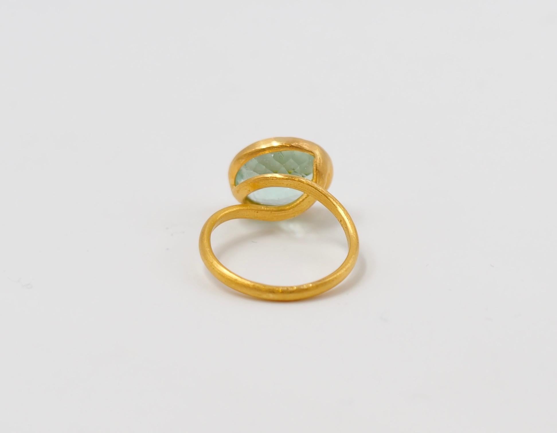 Scrives Water Blue Green Tourmaline 22 Karat Gold Ring 2