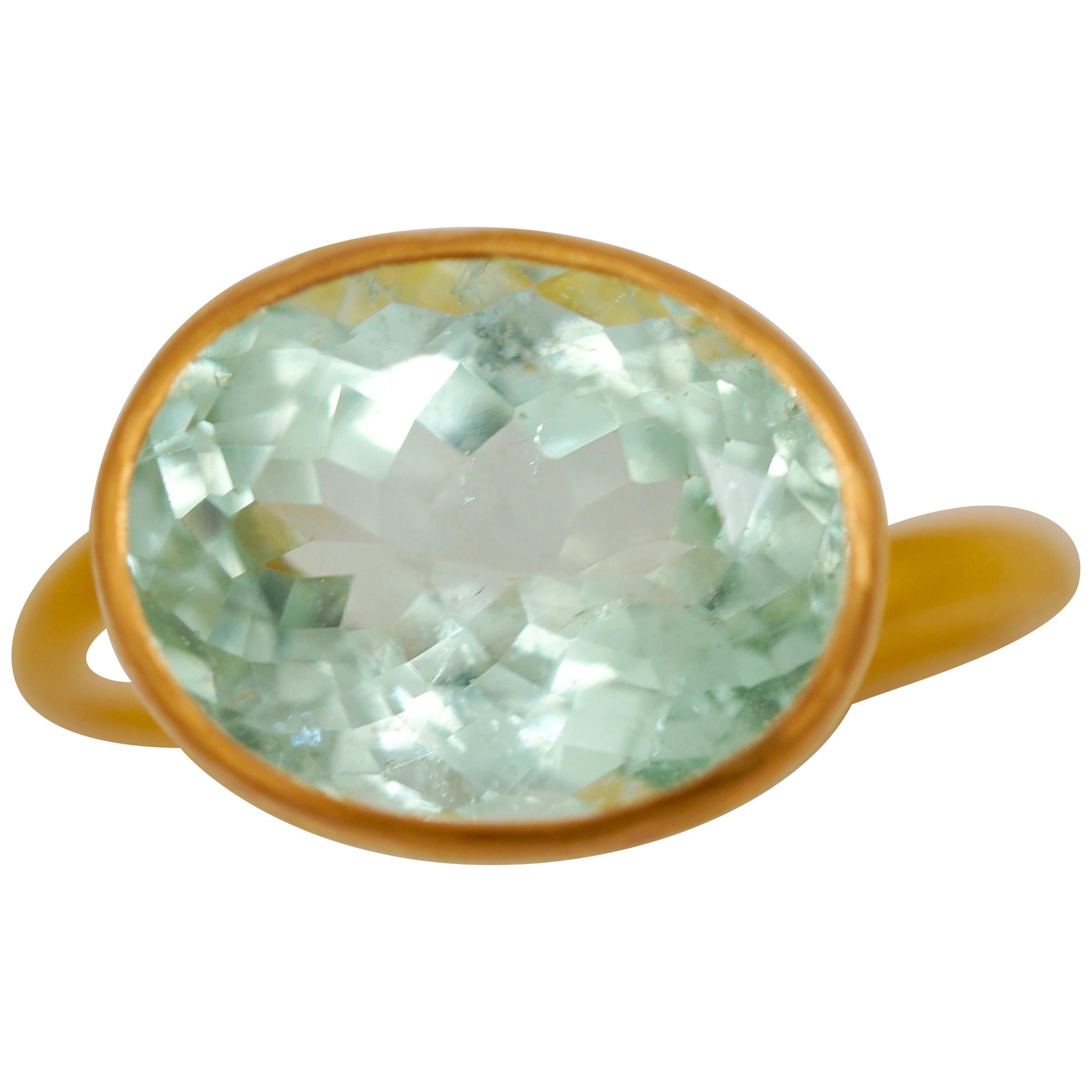 Scrives Water Blue Green Tourmaline 22 Karat Gold Ring