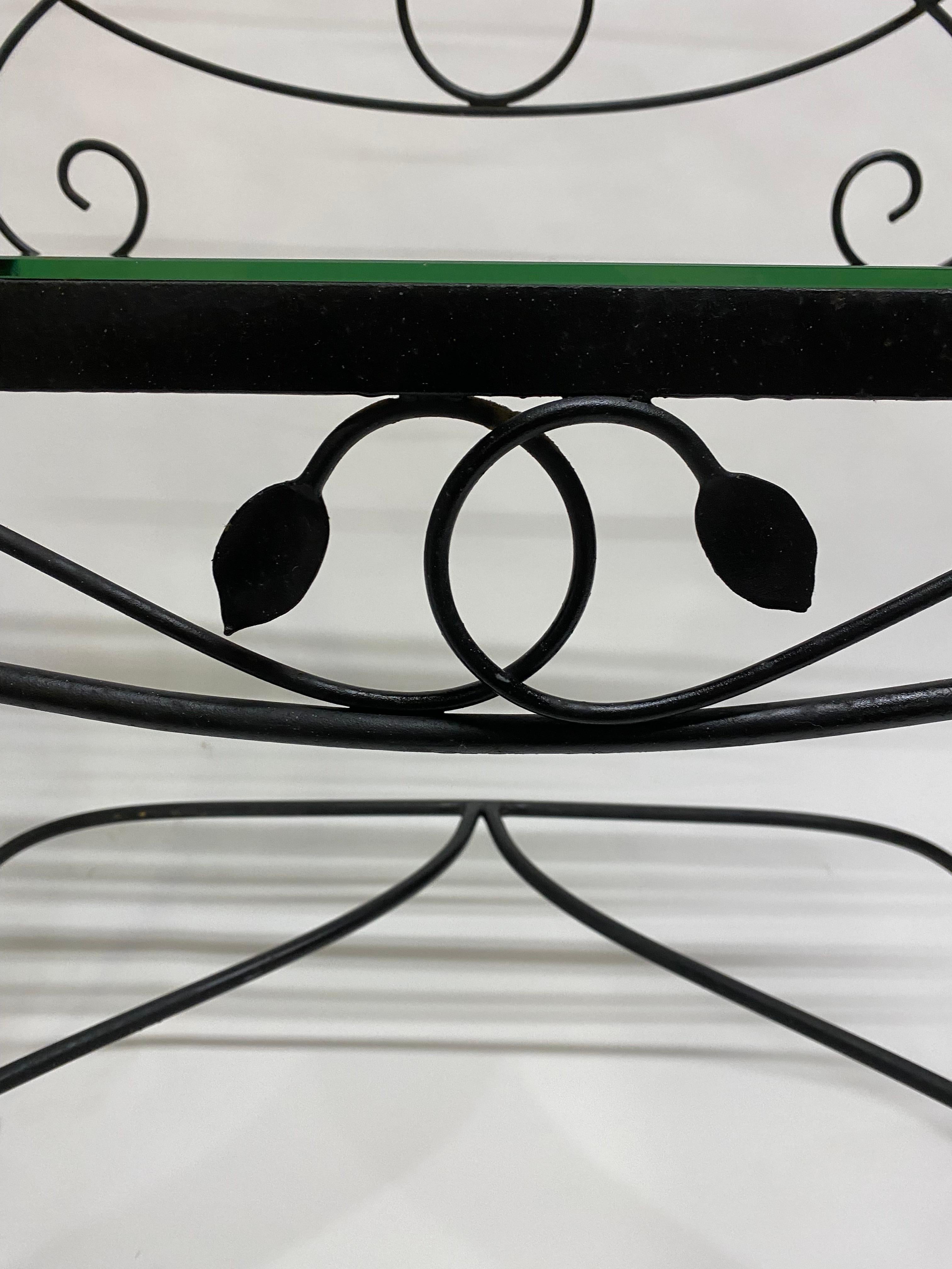 Scroll and Leaf Iron and Glass Step Back Etagere 3