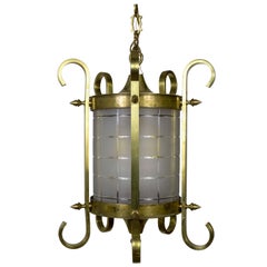 Antique Scroll and Spike Cylindrical Beveled Glass Lantern