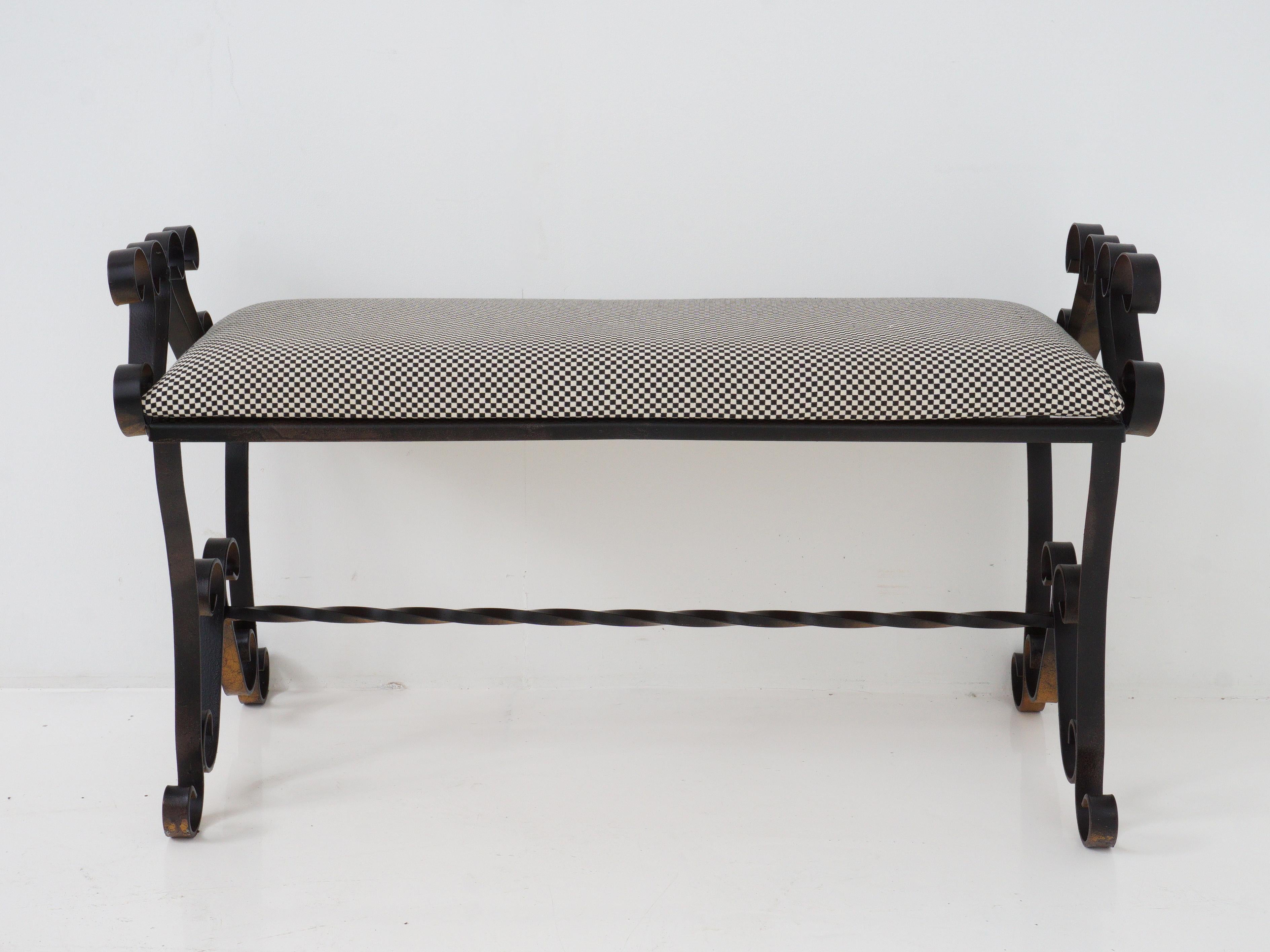 The Iron Scroll Entryway Bench is a stunning piece of furniture that combines functionality with elegant design. This bench features a sturdy iron frame in a scroll pattern, adding a touch of sophistication to any entryway or hallway. 

- 22