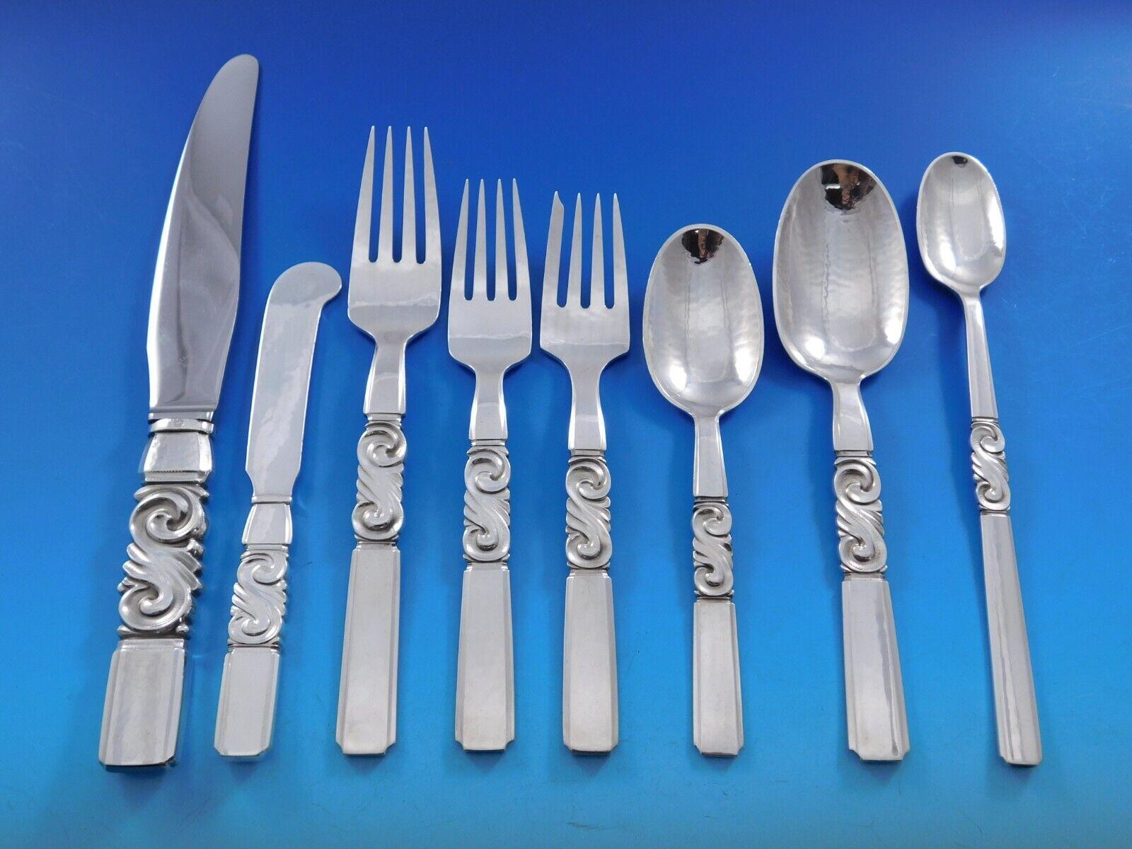 Scroll by Georg Jensen Set di posate in argento Sterling 12 Servizio 106 pezzi Cena in vendita 7