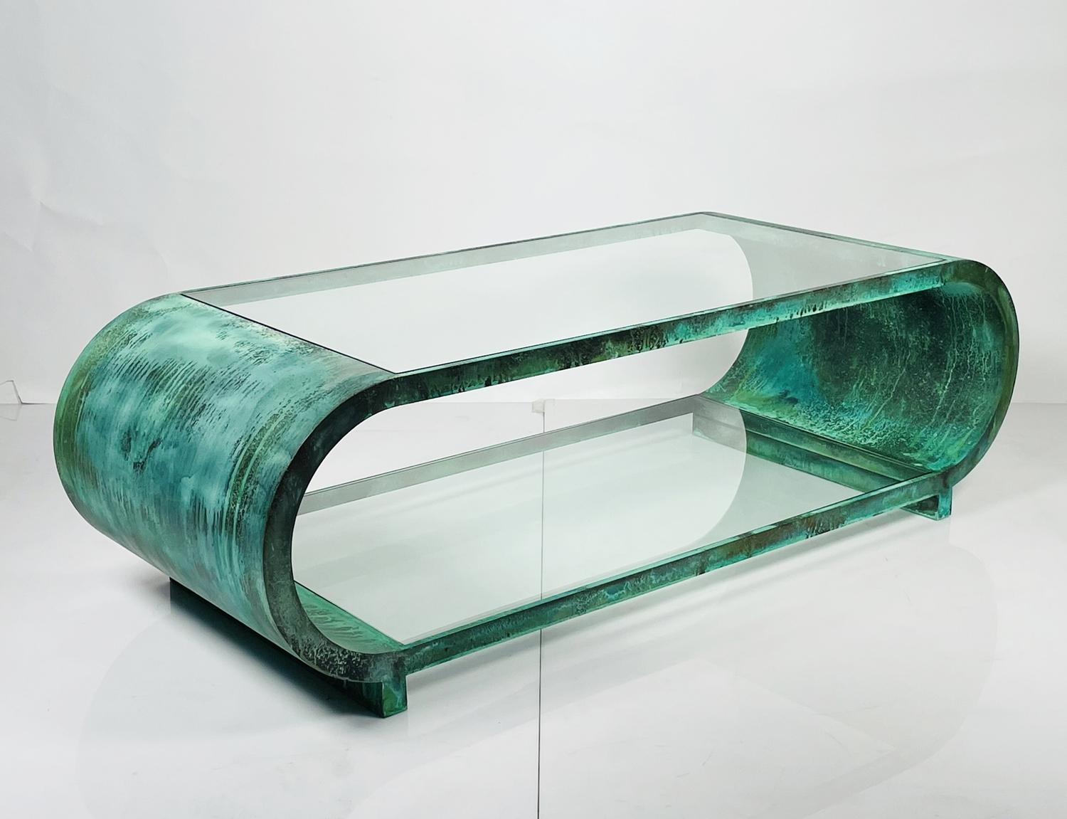 Scroll Coffee Table in Copper & Acid Finish by Amparo Calderon Tapia In Good Condition For Sale In Los Angeles, CA