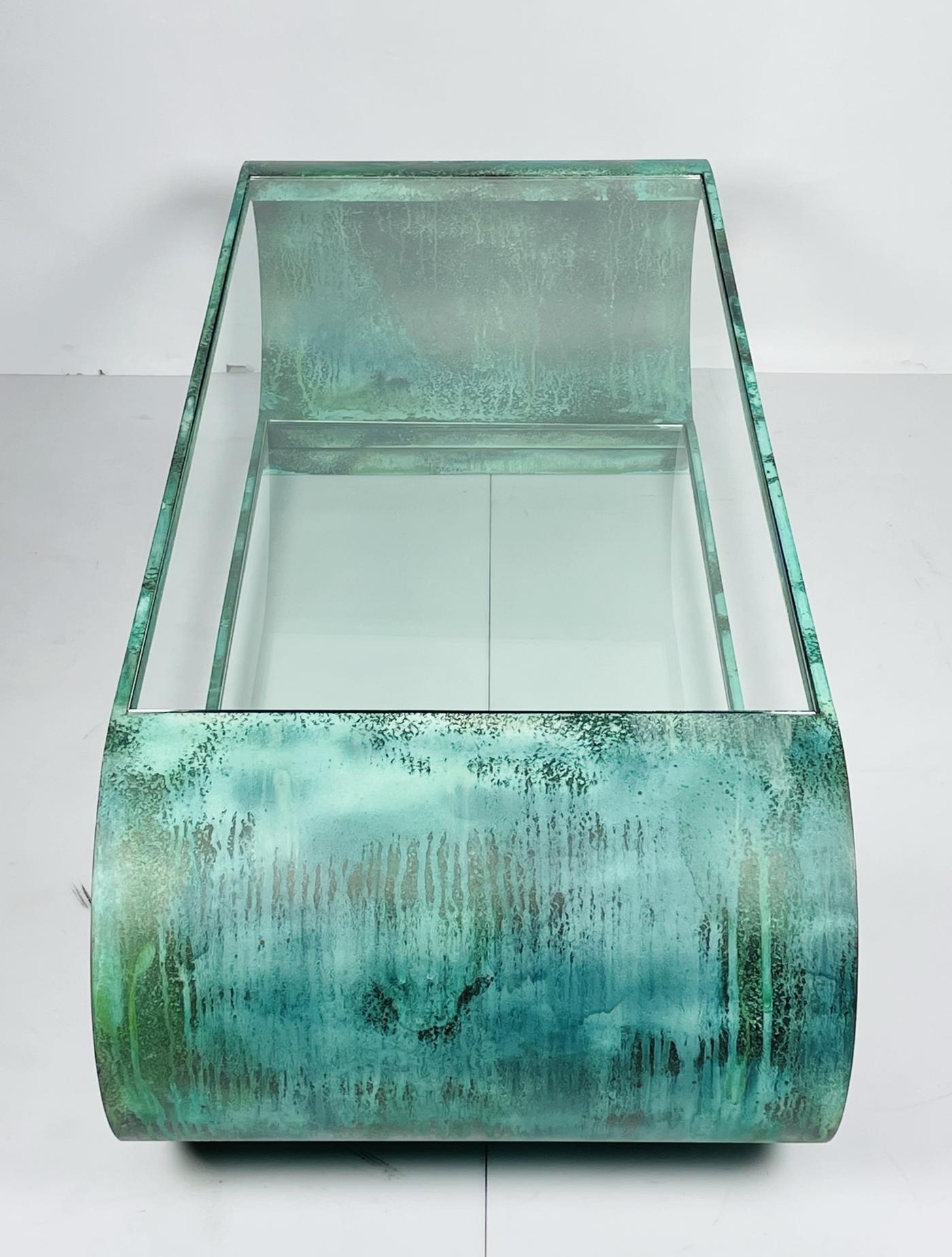 Contemporary Scroll Coffee Table in Copper & Acid Finish by Amparo Calderon Tapia For Sale