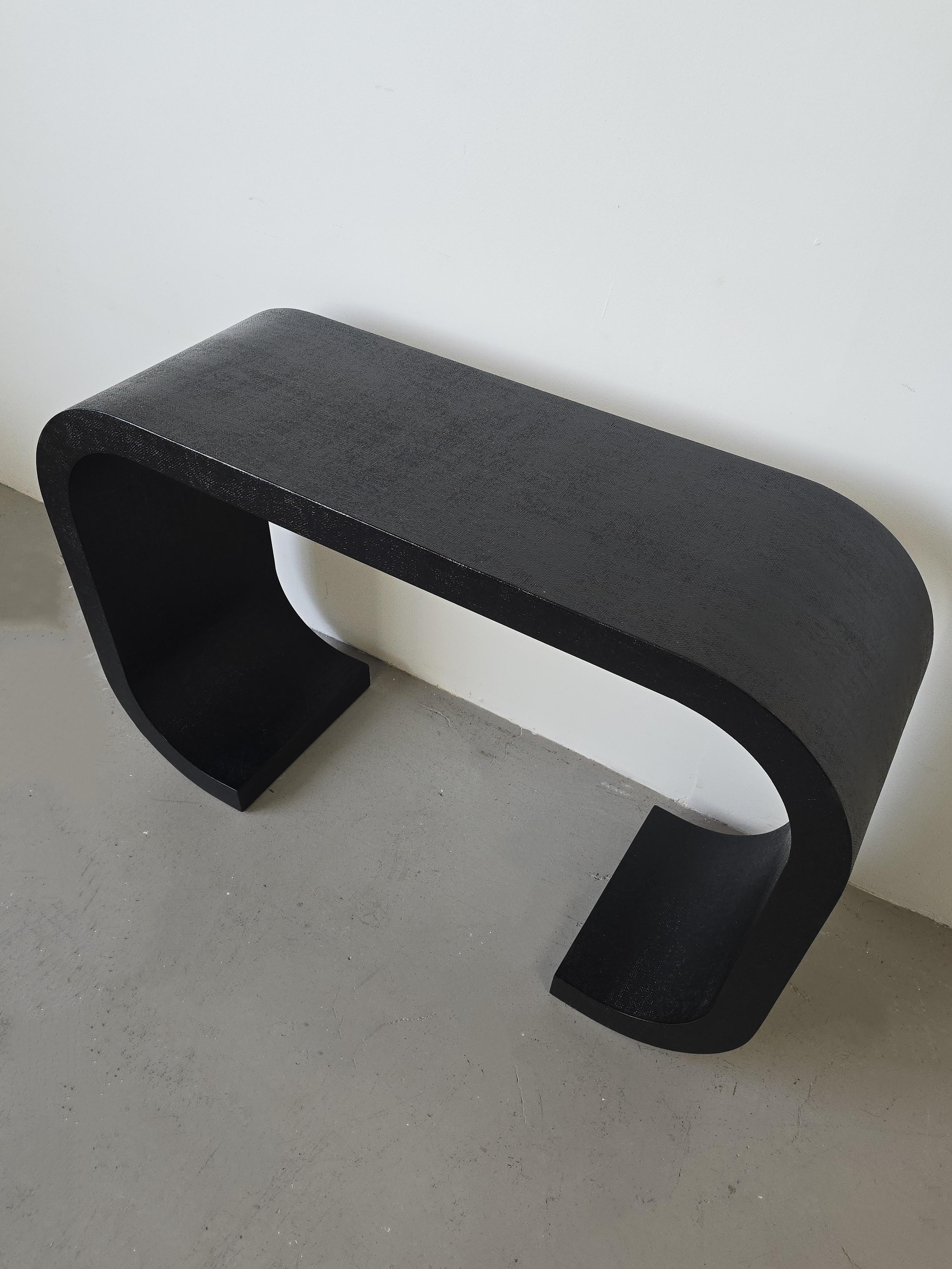 Post-Modern Scroll Console Grasscloth table In The Style Of Karl Springer