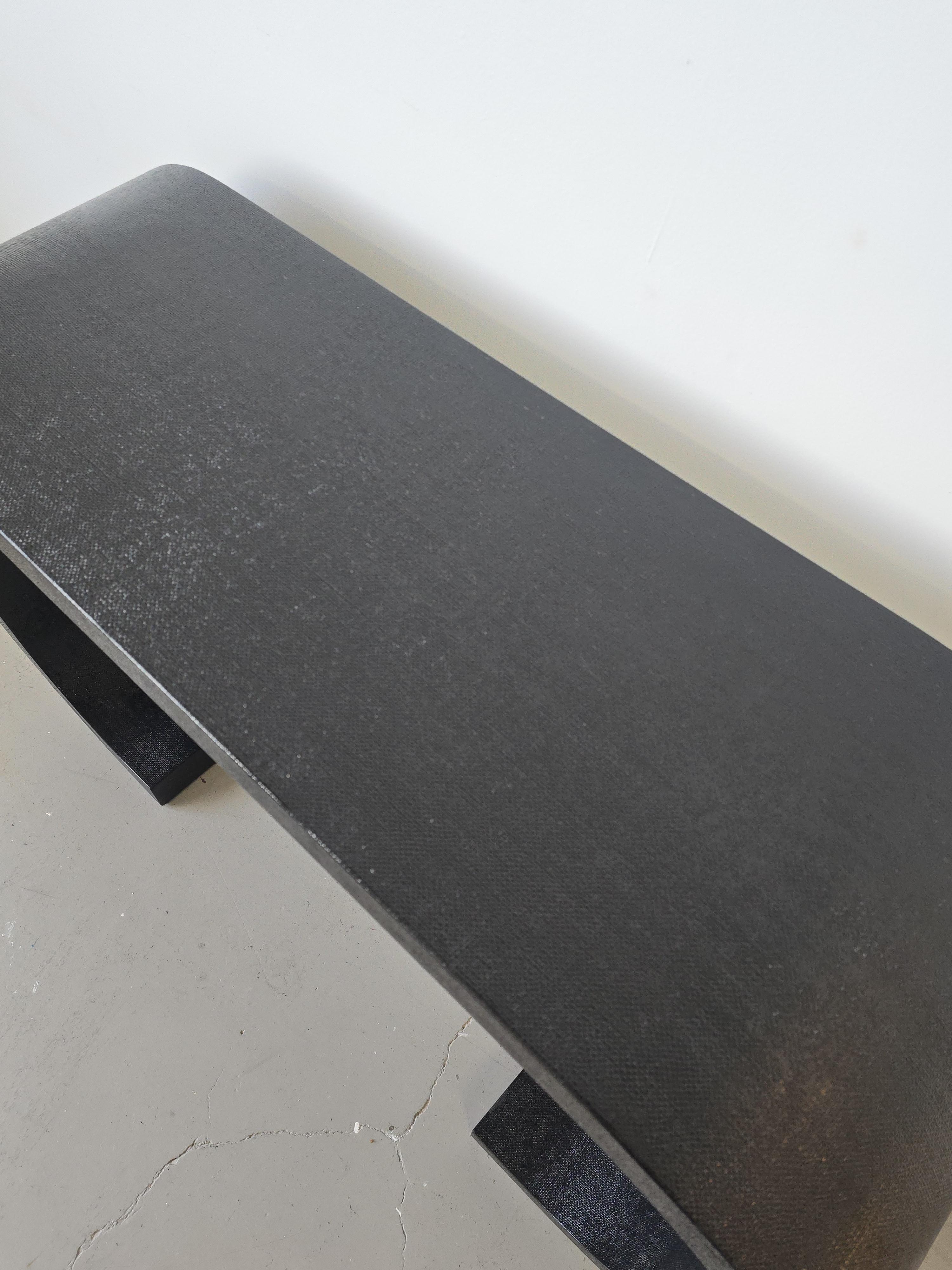 Scroll Console Grasscloth table In The Style Of Karl Springer In Good Condition In Toronto, ON
