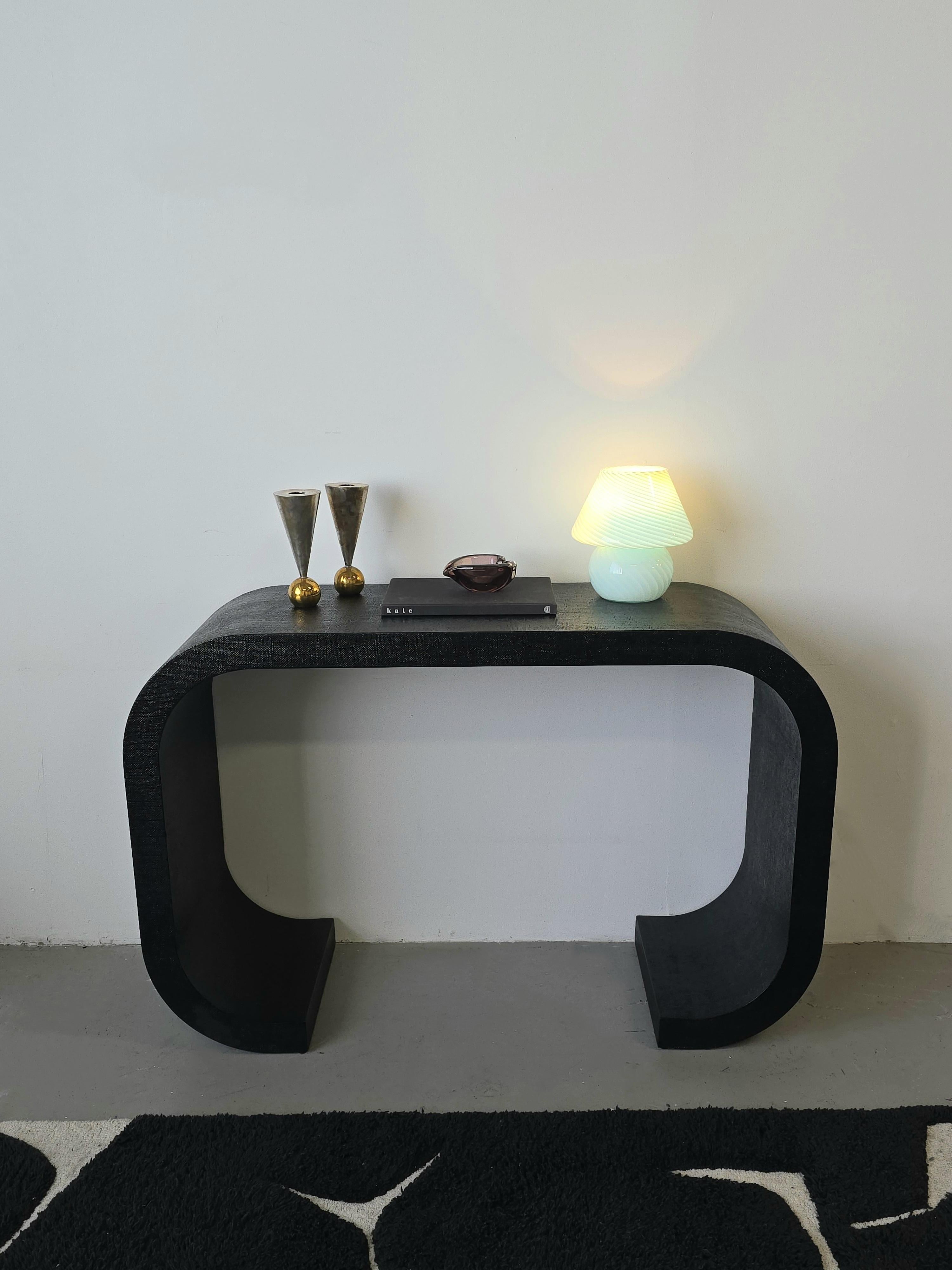 Scroll Console Grasscloth table In The Style Of Karl Springer 1