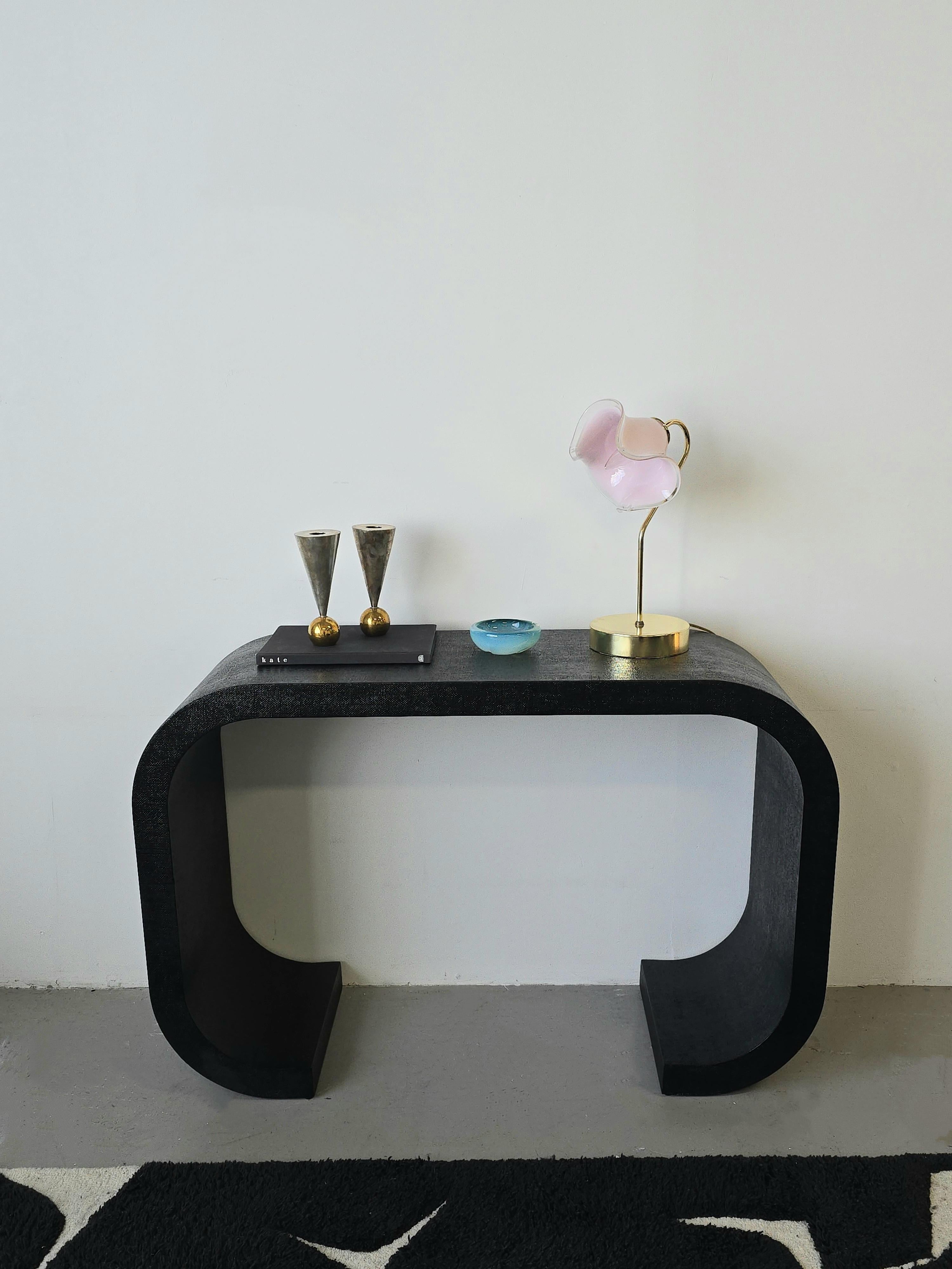 Scroll Console Grasscloth table In The Style Of Karl Springer 2