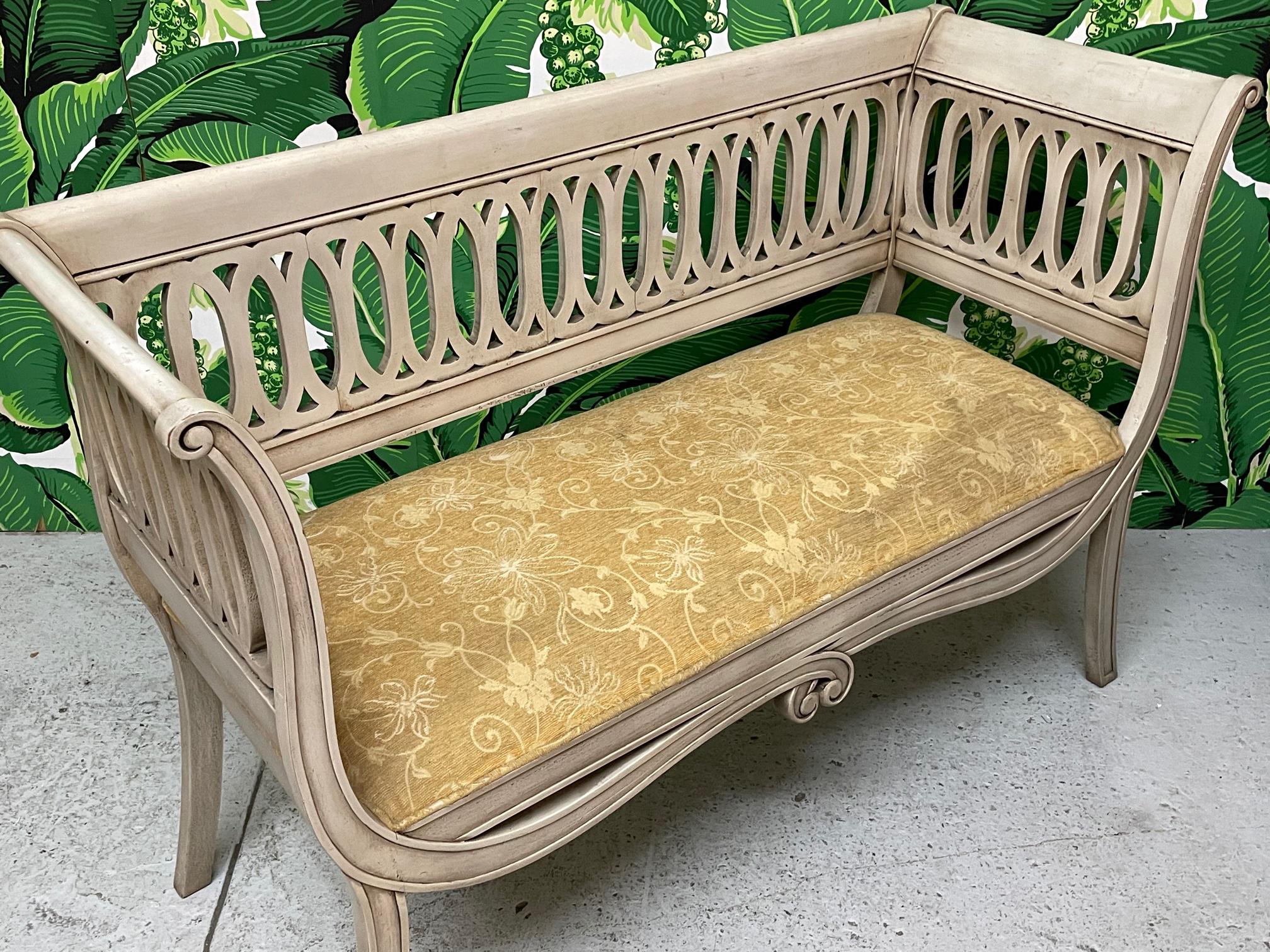 Hollywood Regency Scroll Form Bench in the Style of Dorothy Draper For Sale