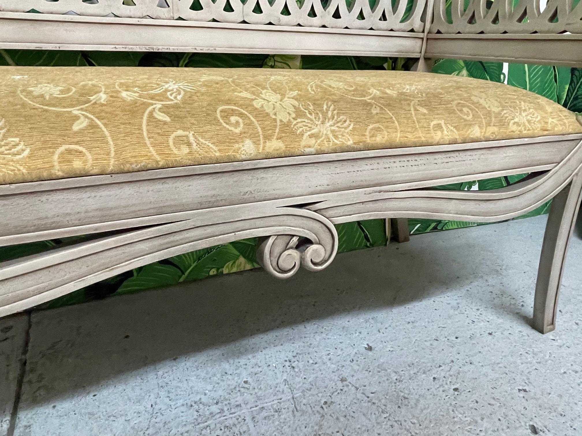 Upholstery Scroll Form Bench in the Style of Dorothy Draper For Sale