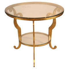 Scroll Gilt Metal and Glass Two Tier Center Table