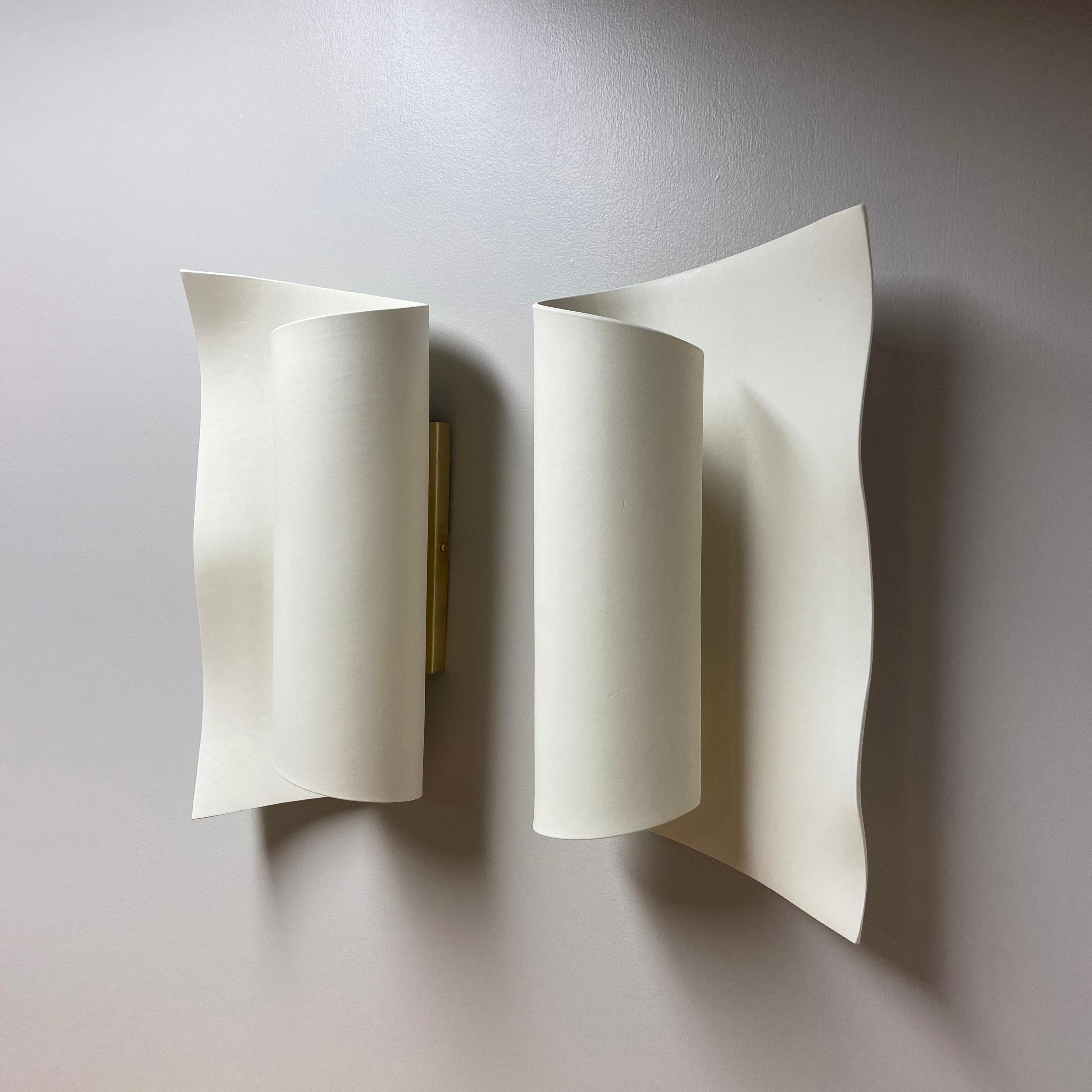 Scroll Glazed Ceramic Wall Sconce Luminaire Pair For Sale 3