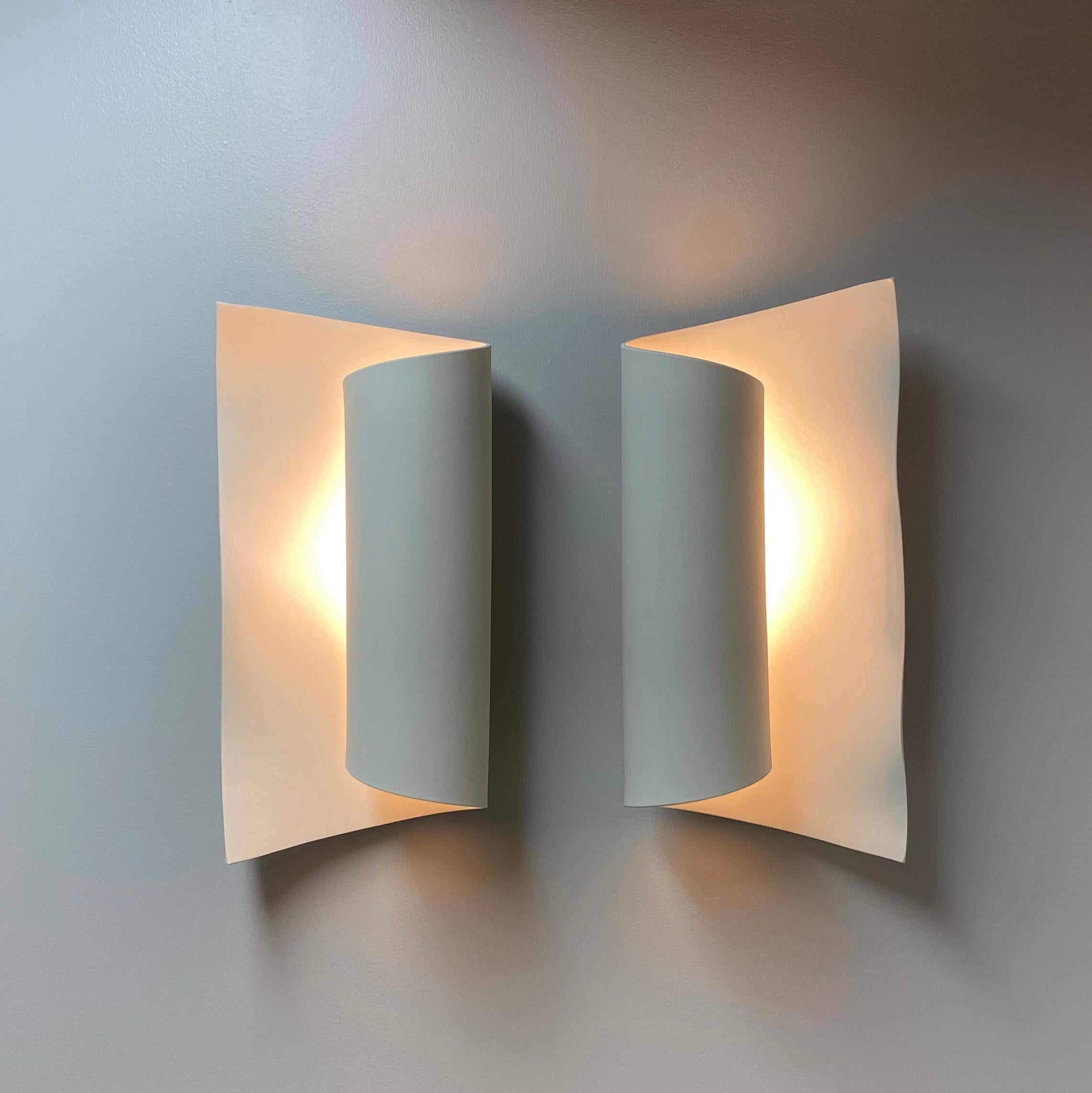 Scroll Glazed Ceramic Wall Sconce Luminaire Pair For Sale 7