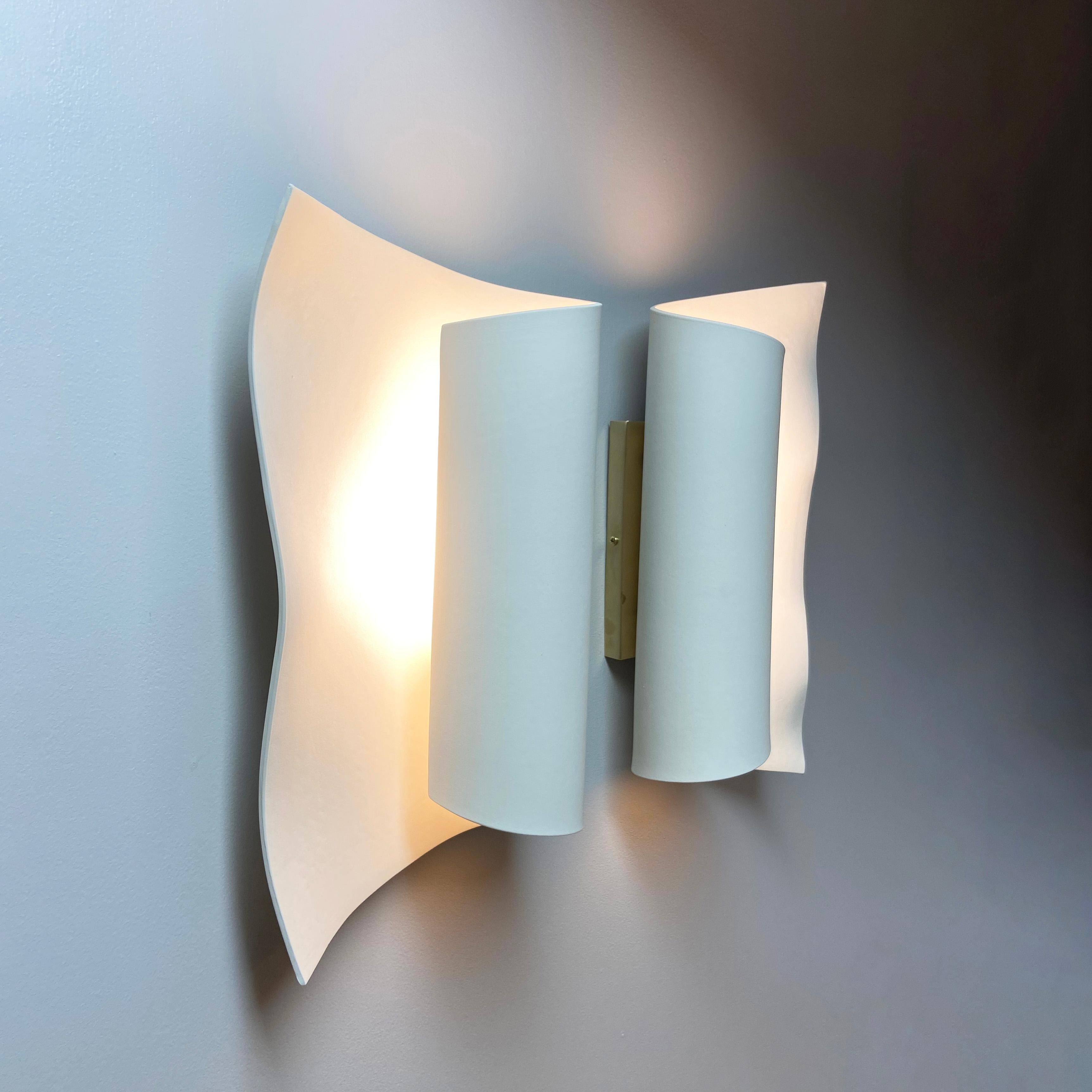 Scroll Glazed Ceramic Wall Sconce Luminaire Pair In New Condition For Sale In Tarrytown, NY