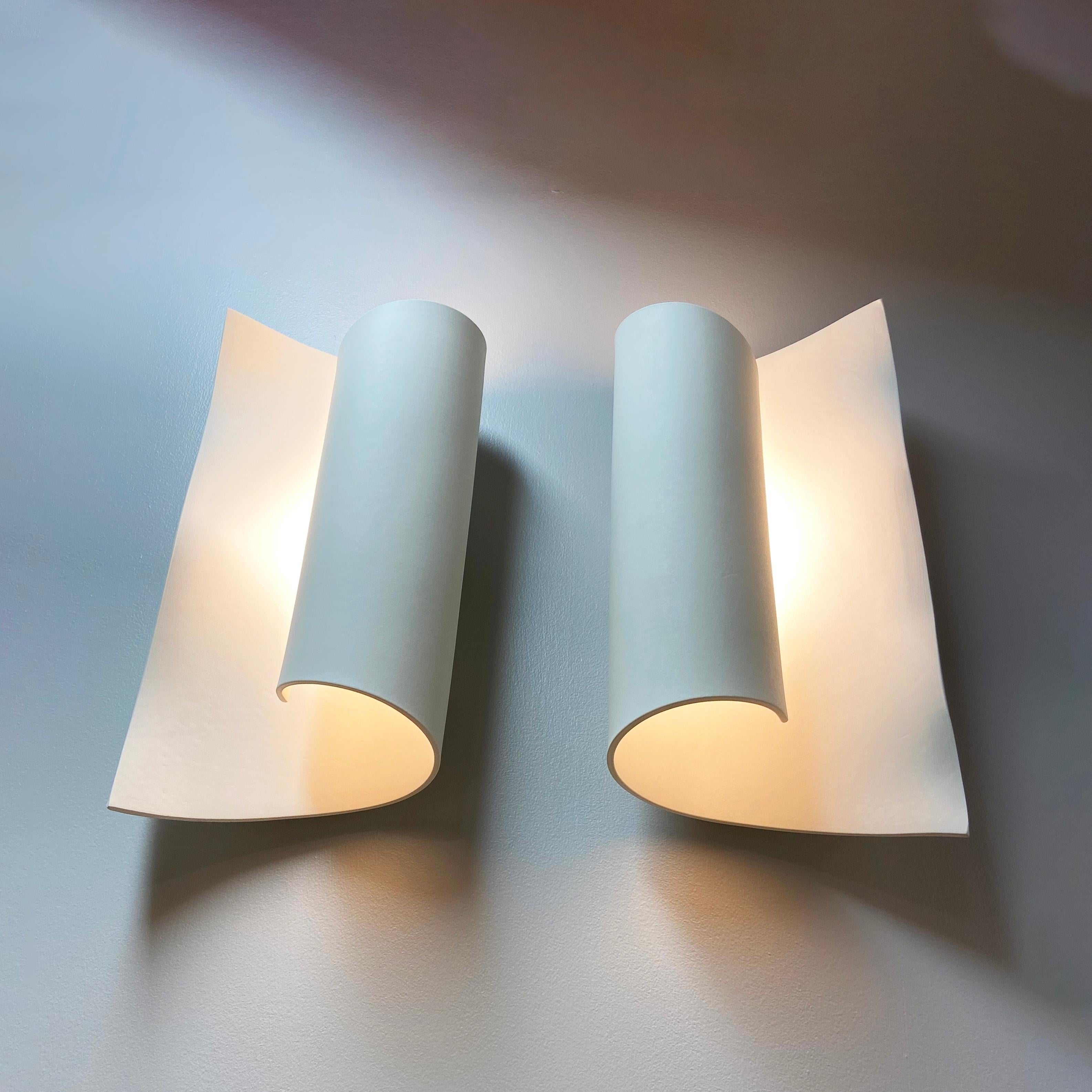 Scroll Glazed Ceramic Wall Sconce Luminaire Pair For Sale 1