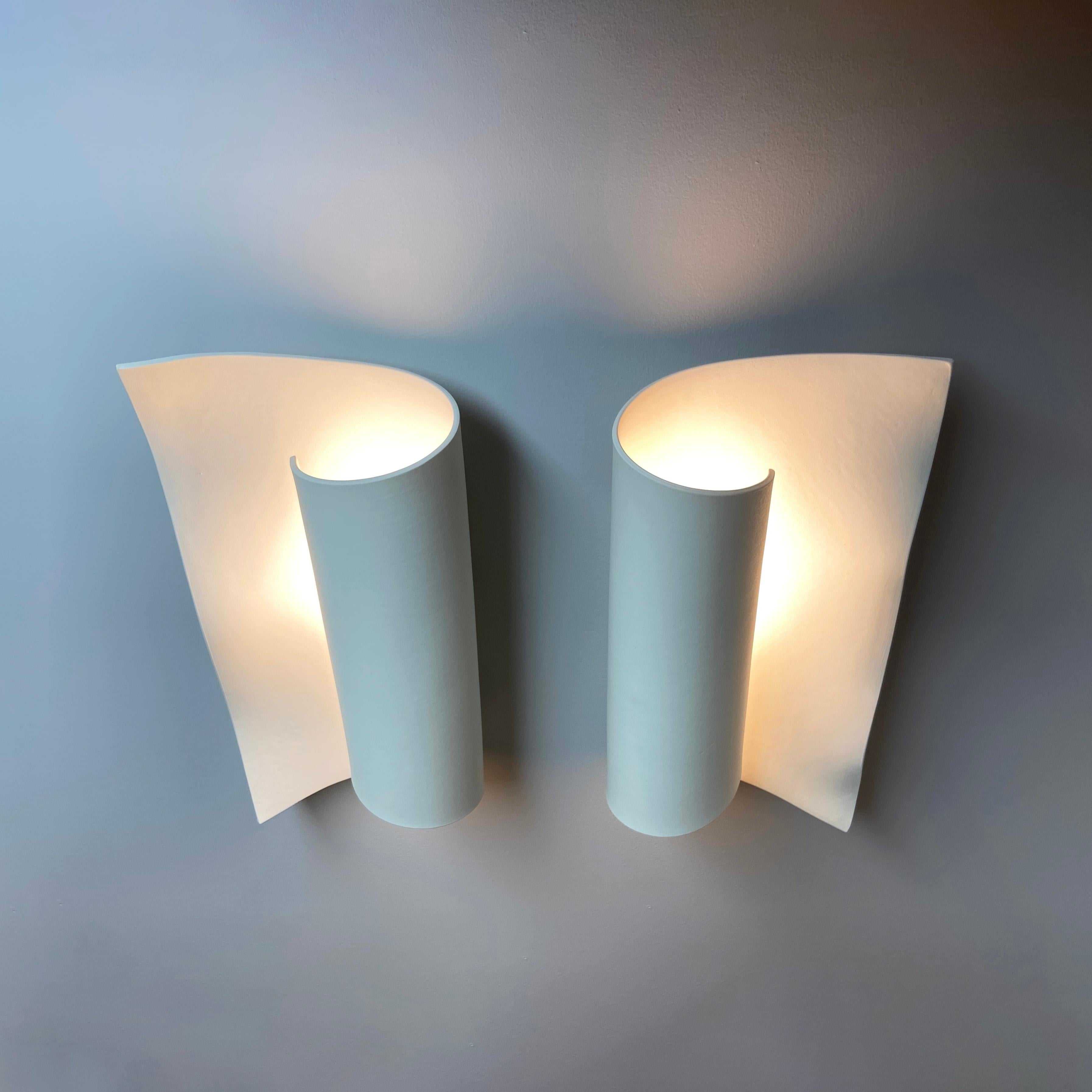Scroll Glazed Ceramic Wall Sconce Luminaire Pair For Sale 2