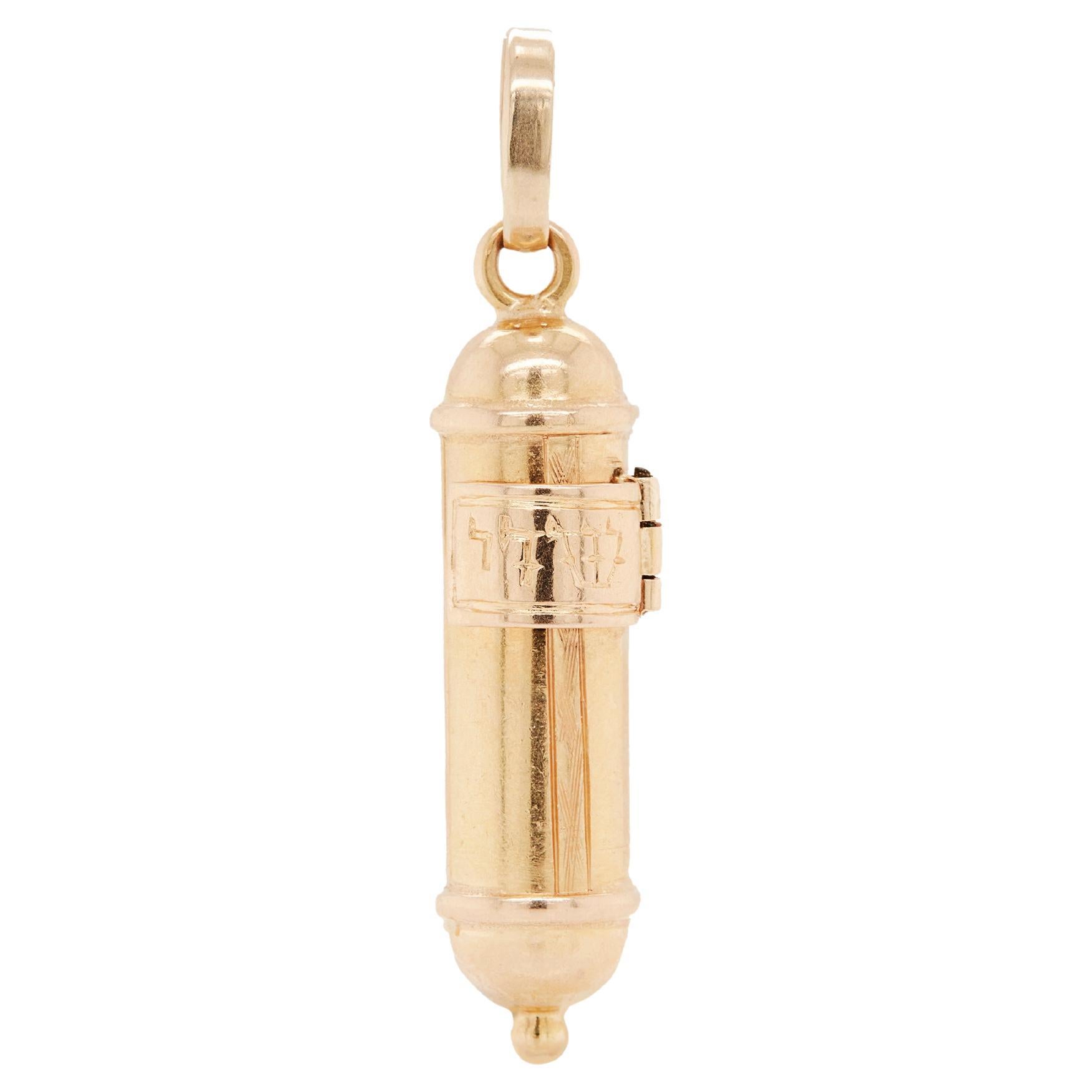Scroll Mezuzah Charm in Polished 18 Carat Yellow Gold