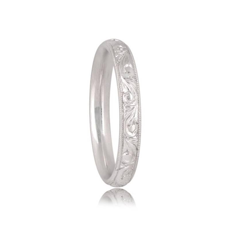 Art Deco Scroll Motif Platinum Wedding Band Ring For Sale