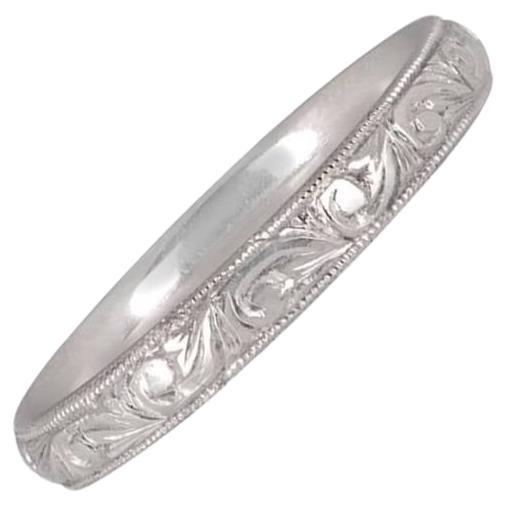 Scroll Motif Platinum Wedding Band Ring For Sale