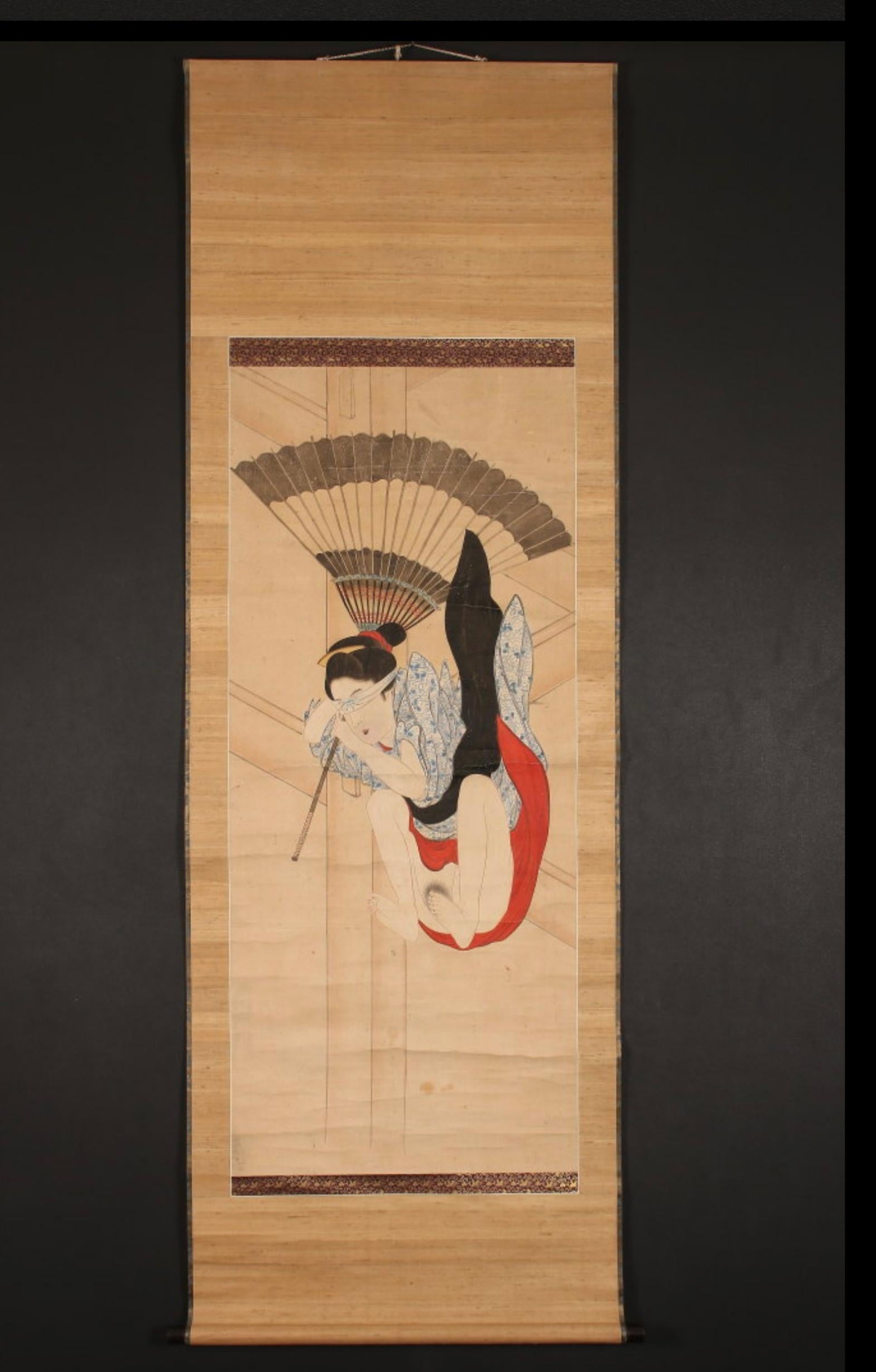 Scroll paintingJapan, Woman jumping from the balcony of Kiyomizu-dera Edo period For Sale 2