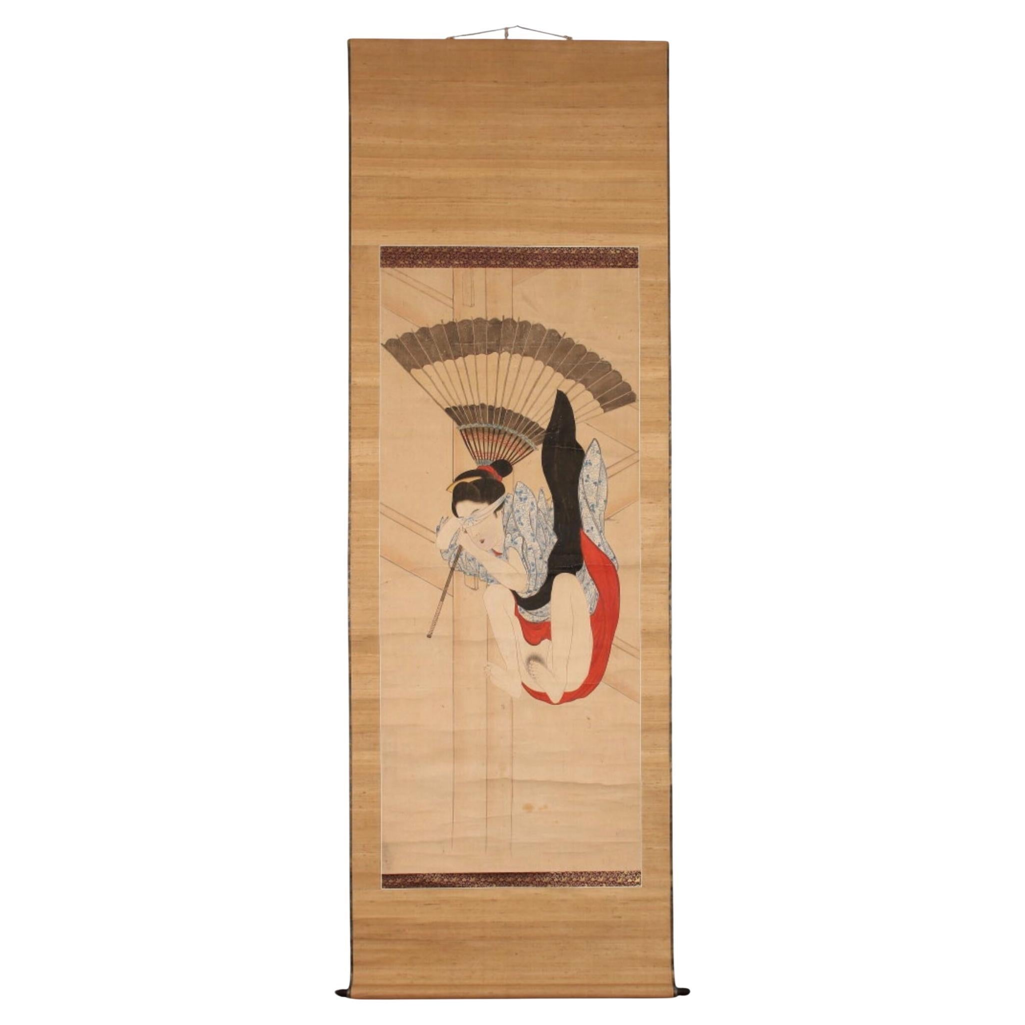 Scroll paintingJapan, Woman jumping from the balcony of Kiyomizu-dera Edo period For Sale