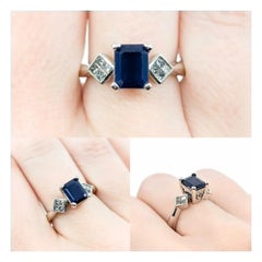 Scroll Pattern Sapphire & Diamond Ring in 14k White Gold