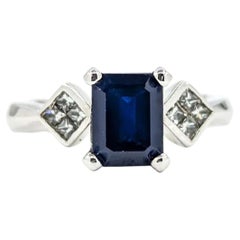 Scroll Pattern Sapphire & Diamond Ring in 14k White Gold