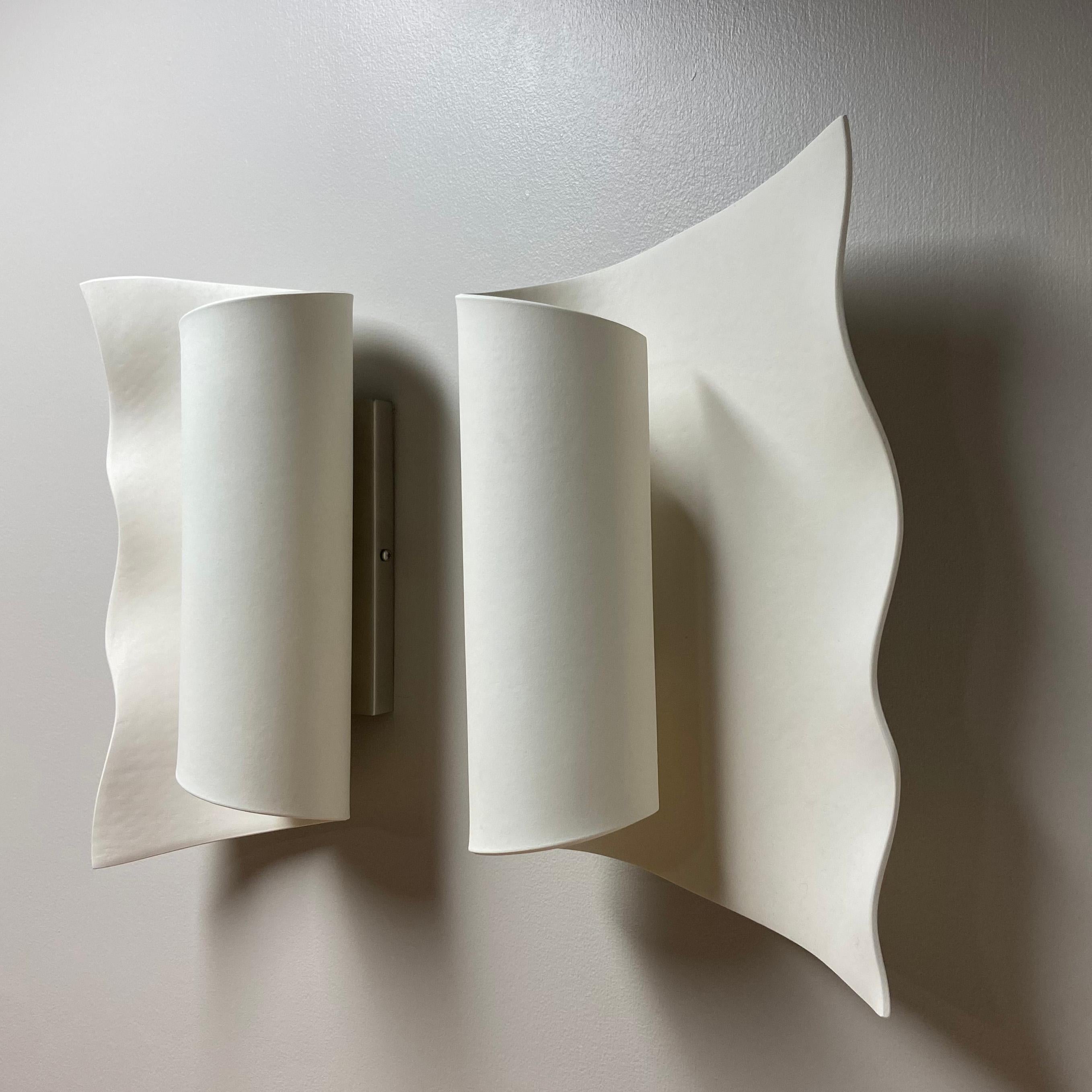 Scroll Scalloped Ceramic Wall Sconce Luminaire Pair For Sale 3