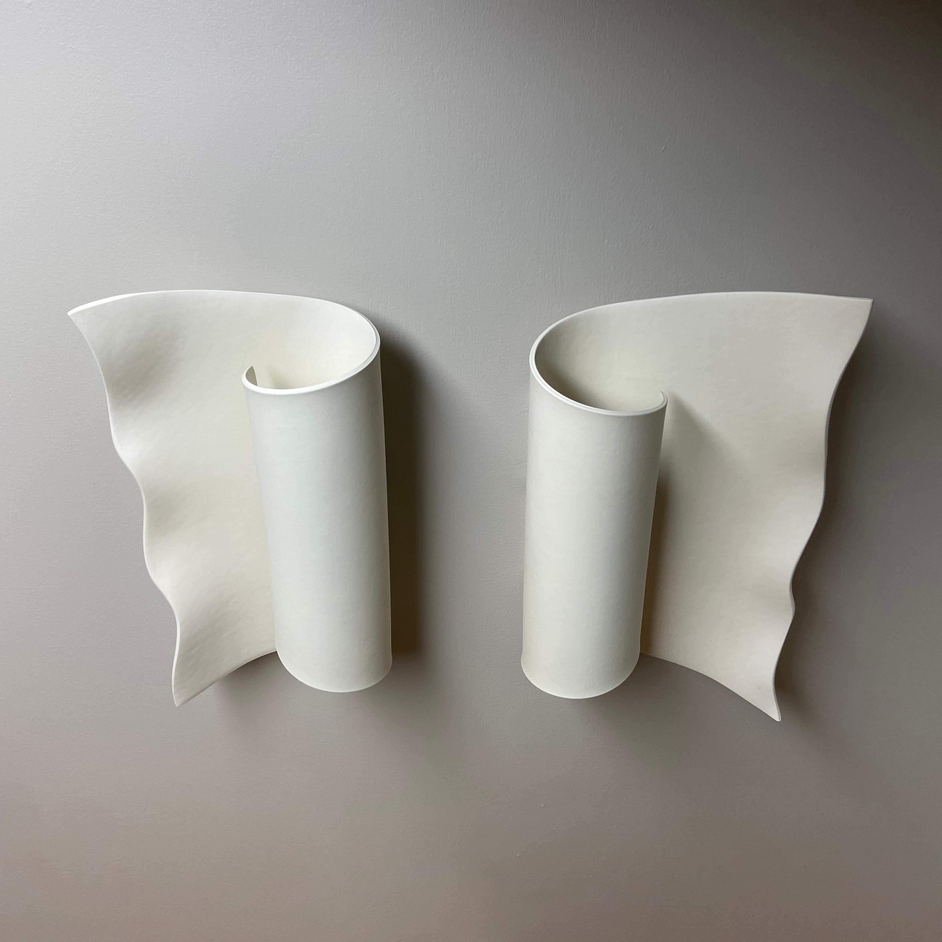 Scroll Scalloped Ceramic Wall Sconce Luminaire Pair For Sale 4