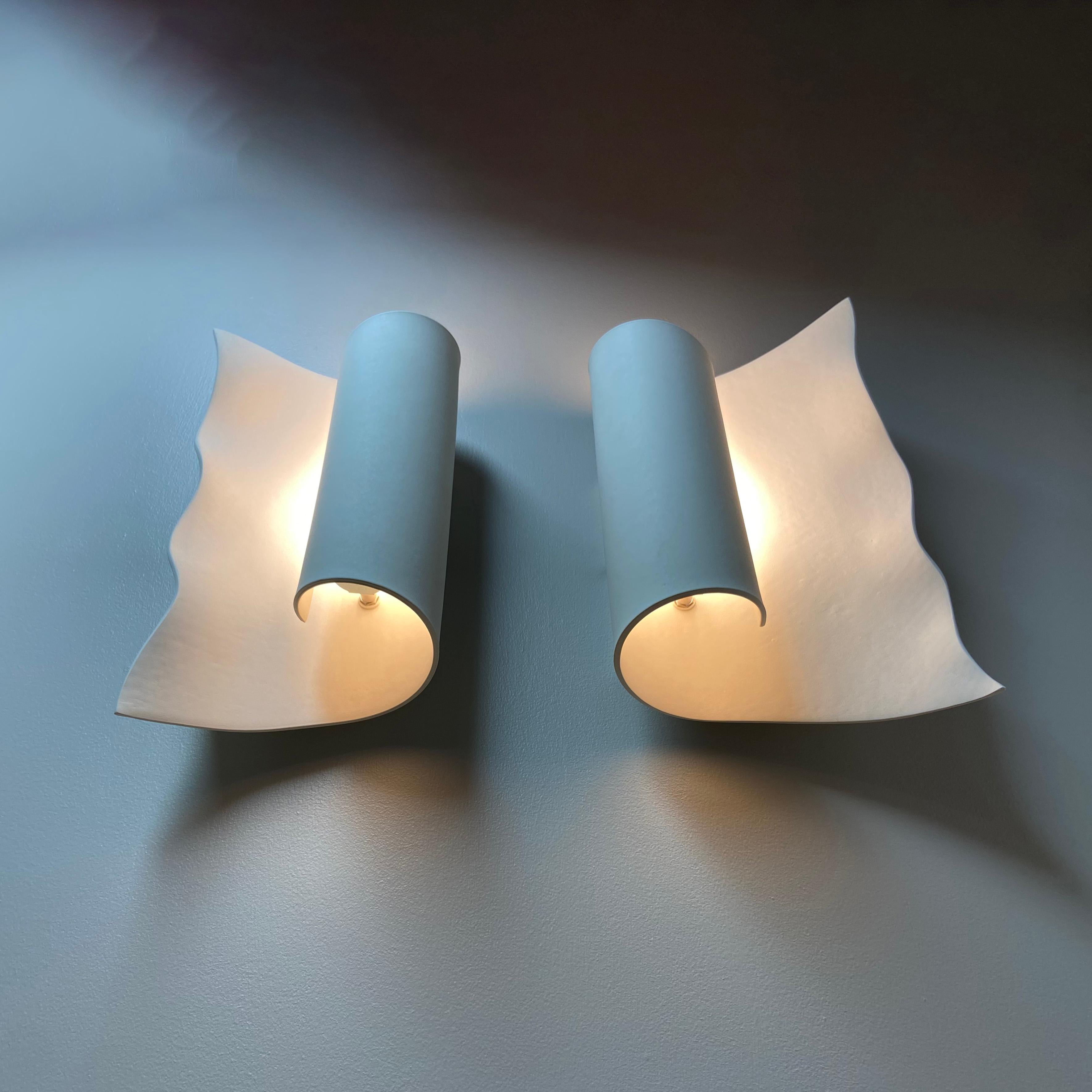 Scroll Scalloped Ceramic Wall Sconce Luminaire Pair For Sale 1