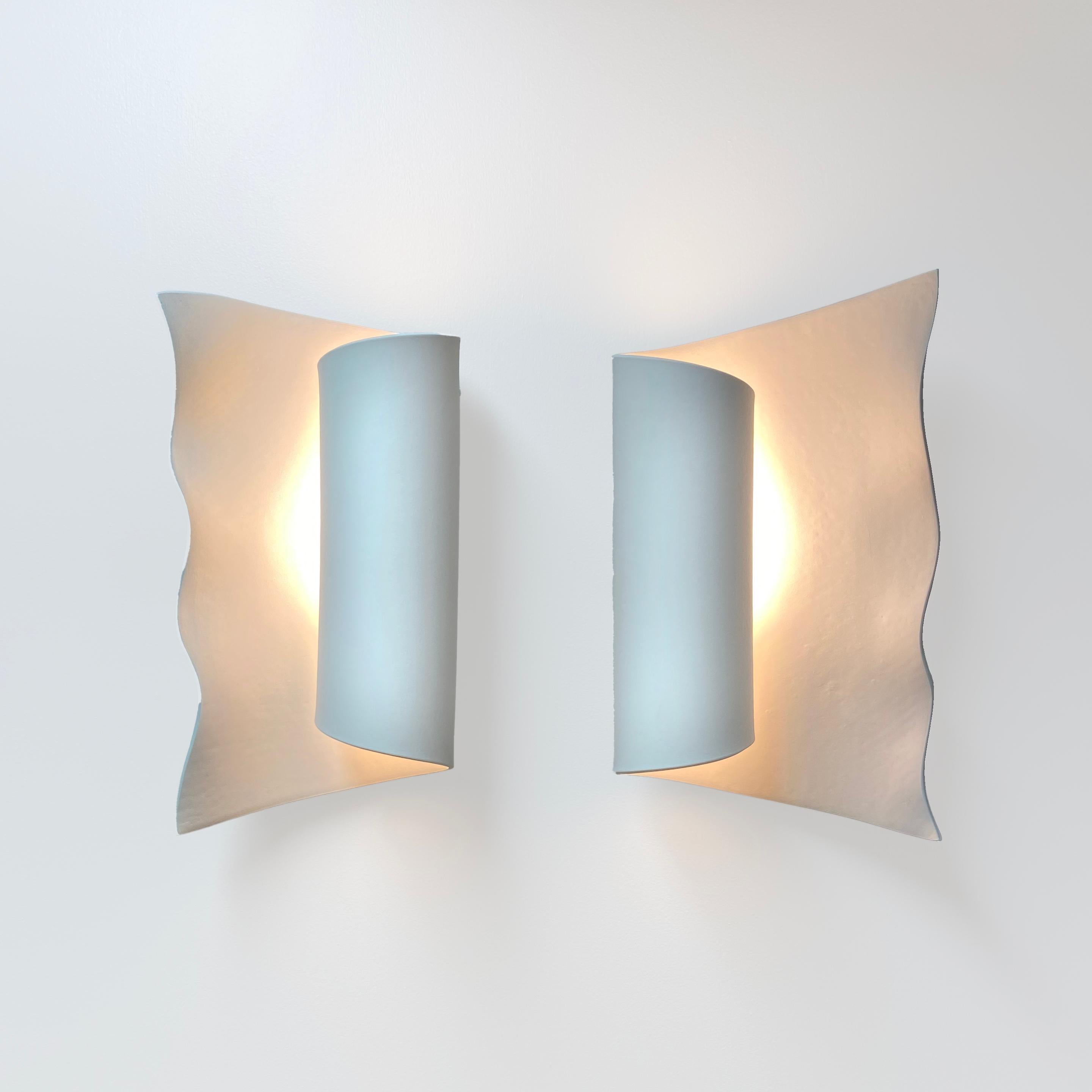 Scroll Scalloped Ceramic Wall Sconce Luminaire Pair For Sale