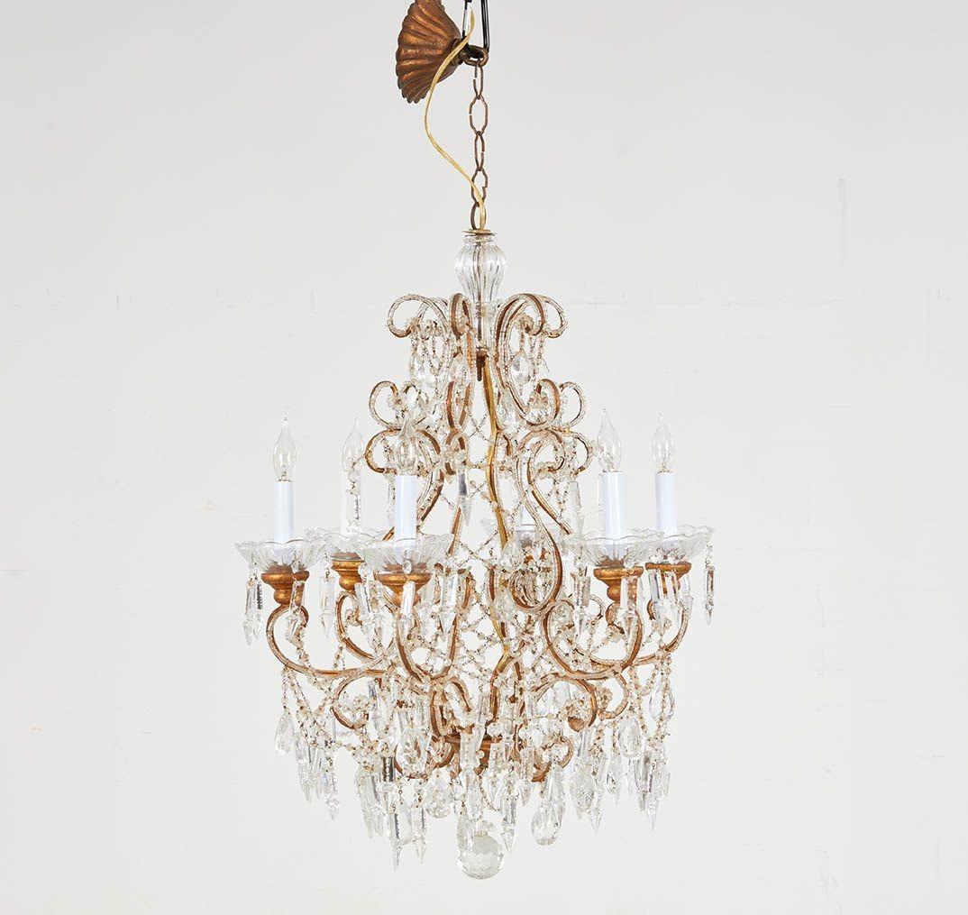 Scrolled Gilt Metal and Beaded Glass Chandelier 4