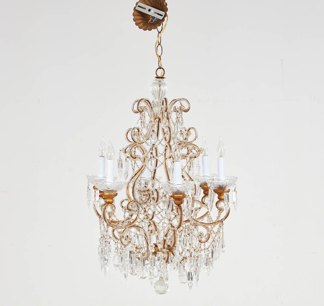 Scrolled Gilt Metal and Beaded Glass Chandelier 5