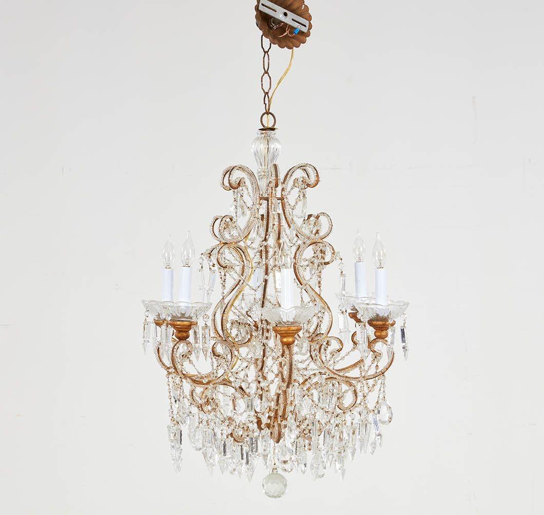 Scrolled Gilt Metal and Beaded Glass Chandelier 6