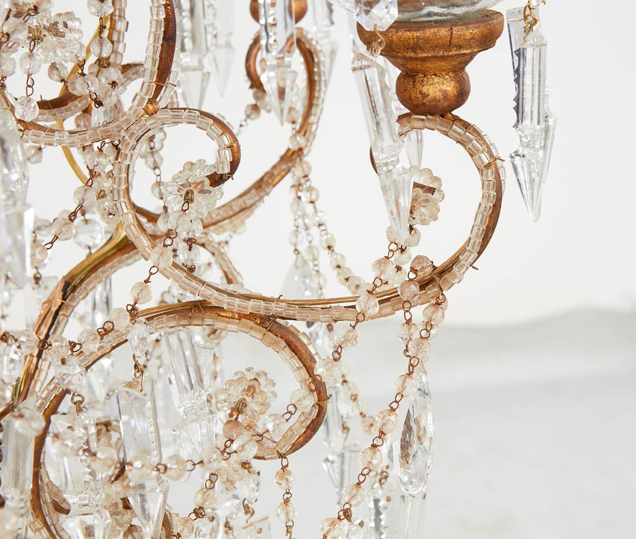 Early 20th Century Scrolled Gilt Metal and Beaded Glass Chandelier