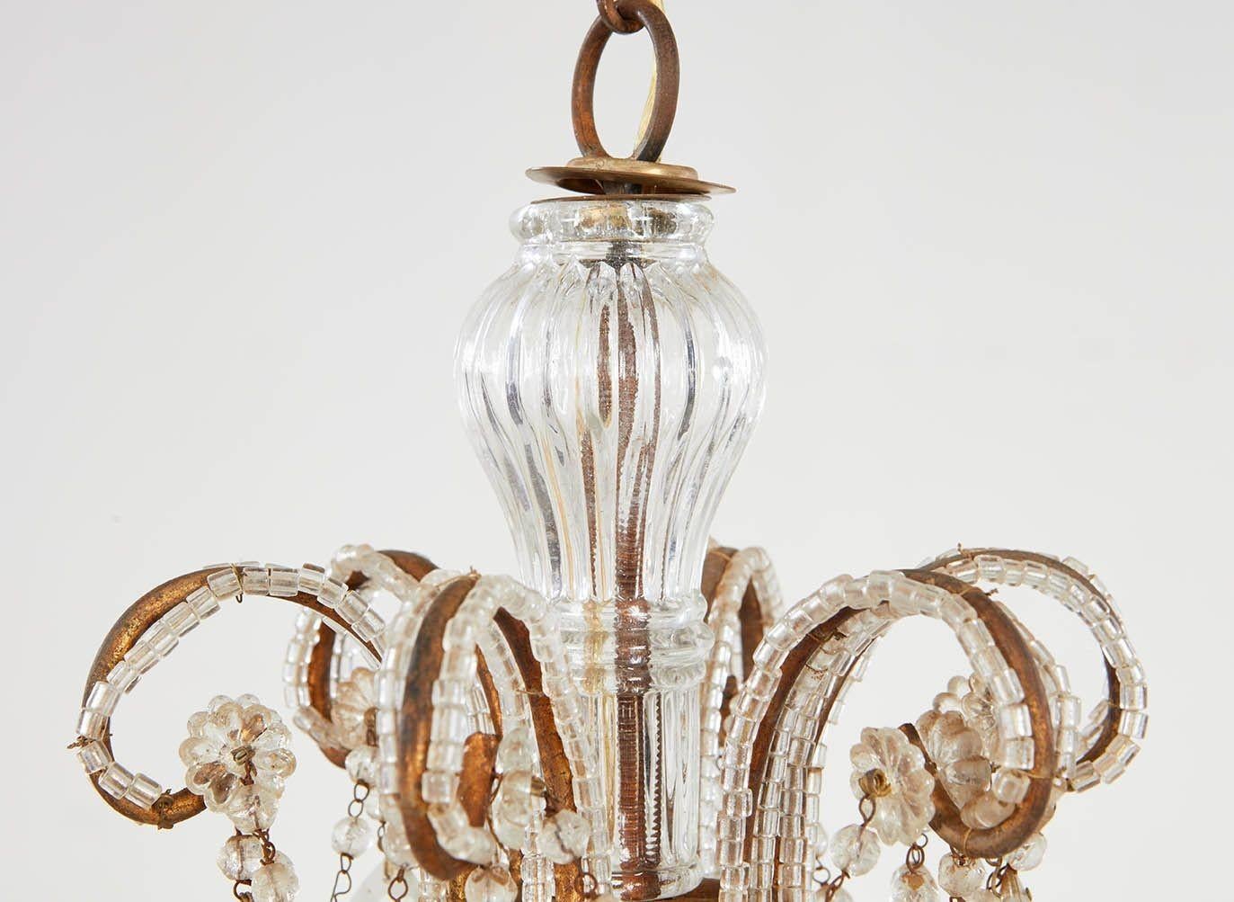 Scrolled Gilt Metal and Beaded Glass Chandelier 1
