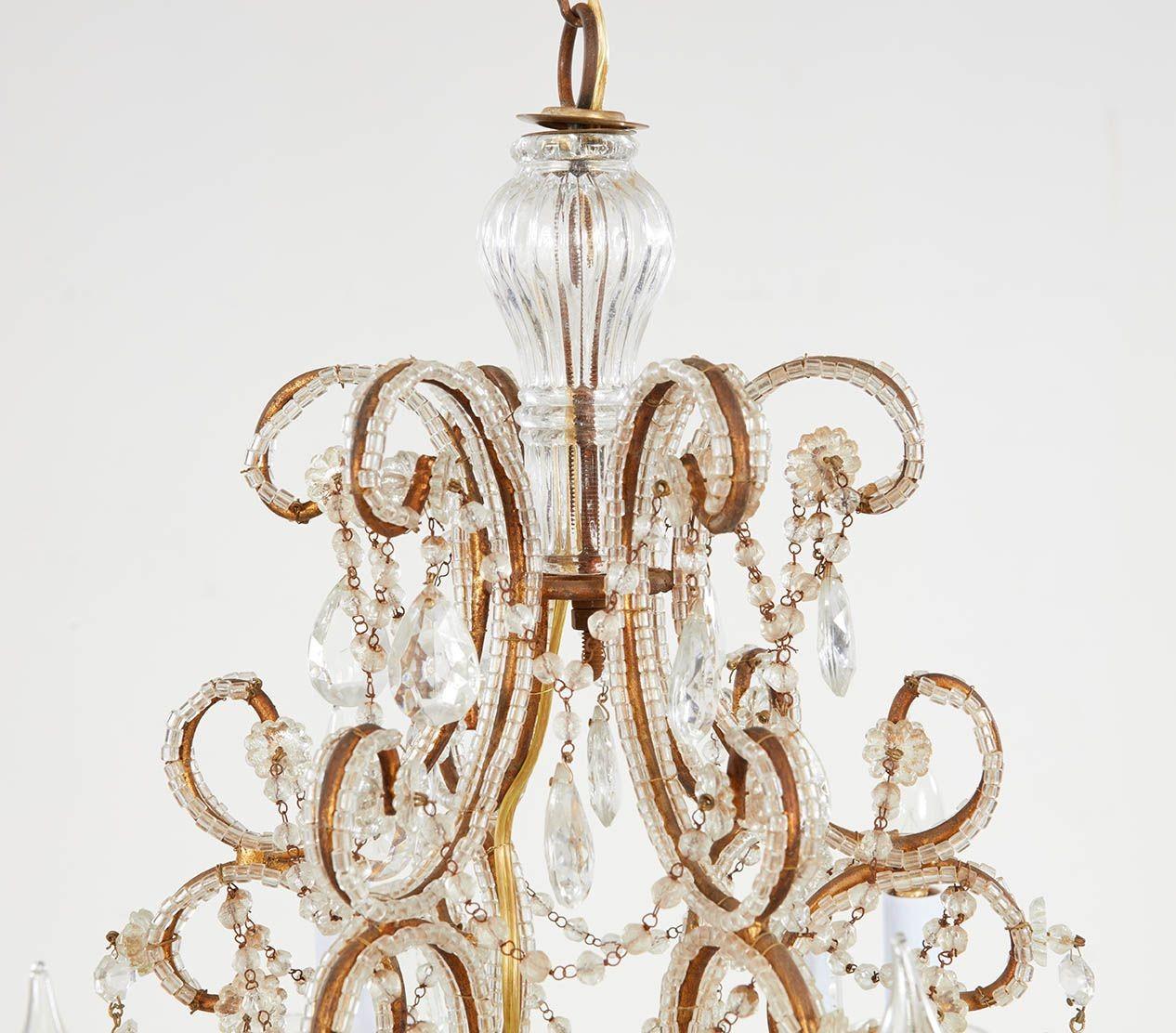 Scrolled Gilt Metal and Beaded Glass Chandelier 2