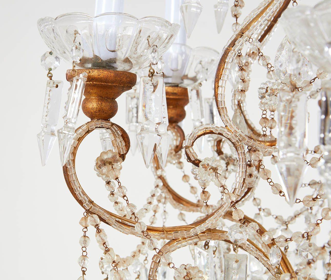 Scrolled Gilt Metal and Beaded Glass Chandelier 3