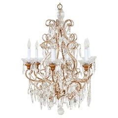 Scrolled Gilt Metal and Beaded Glass Chandelier