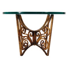 Scrolled Hollywood Regency Gold Gilt Italian Iron and Glass End or Side Tables
