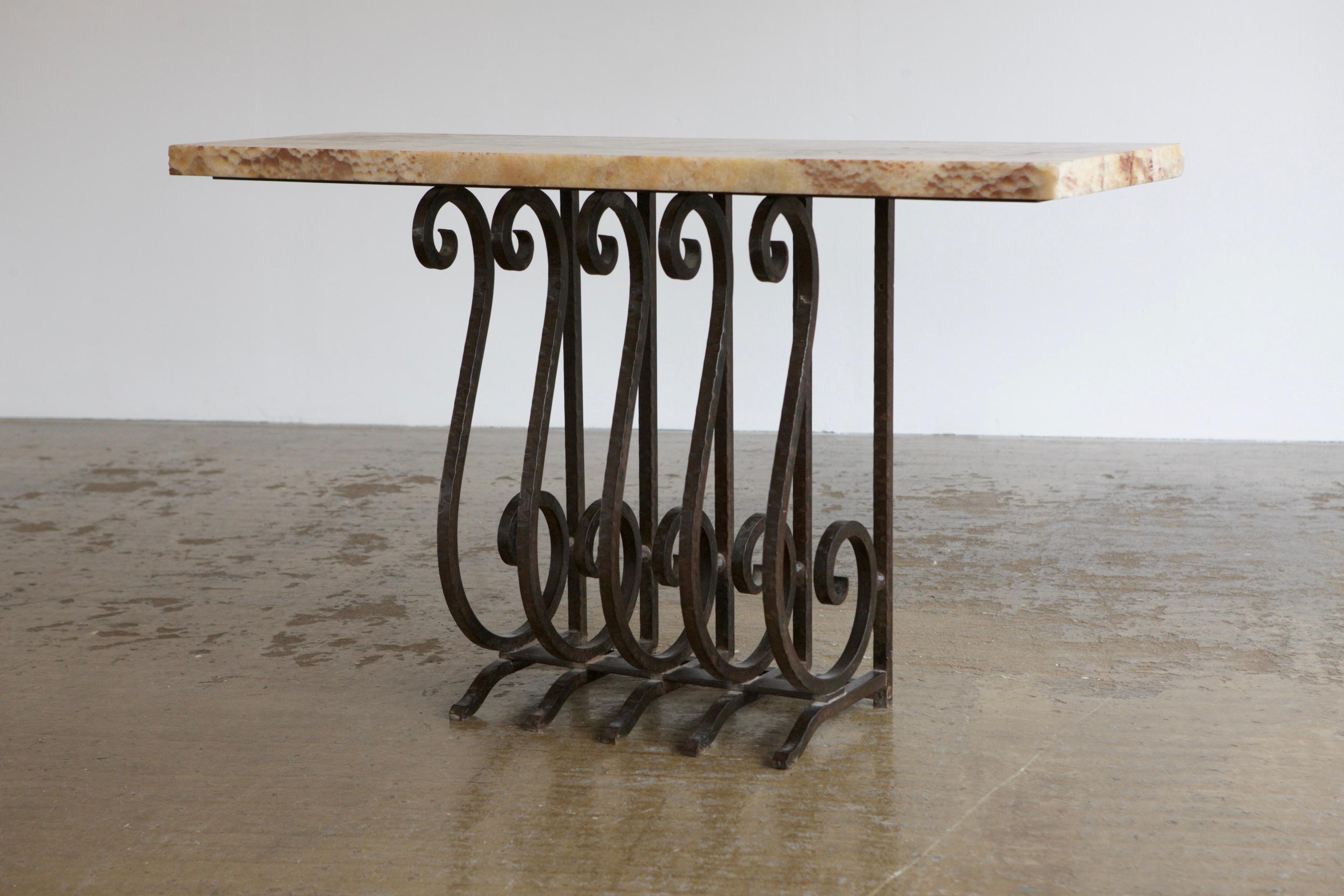 Beaux Arts Scrolled Iron and Marble Console