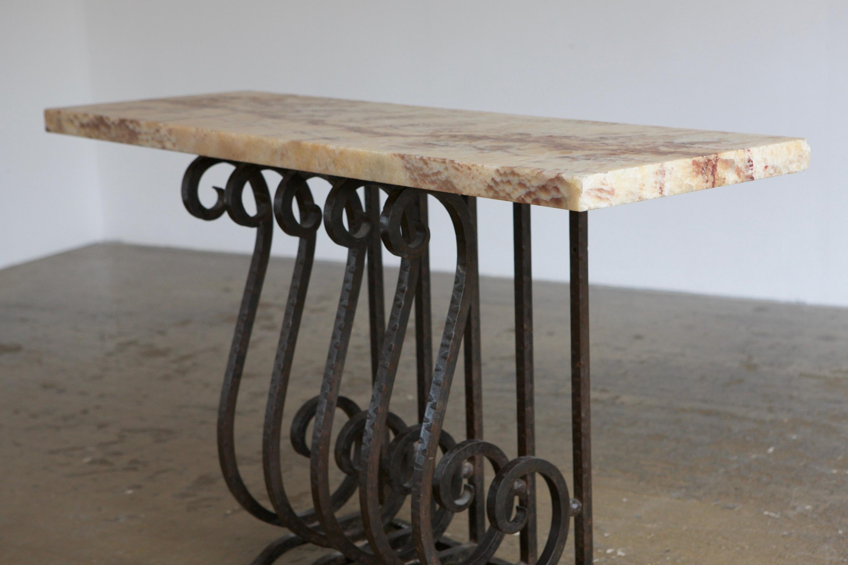 French Scrolled Iron and Marble Console